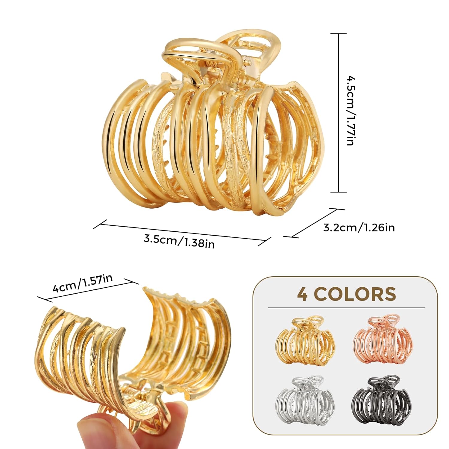 4 pinzas de pelo medianas, pinzas de metal para mujer, pinzas antideslizantes para cabello grueso, pinzas de garra para cabello fino, pinzas de pelo