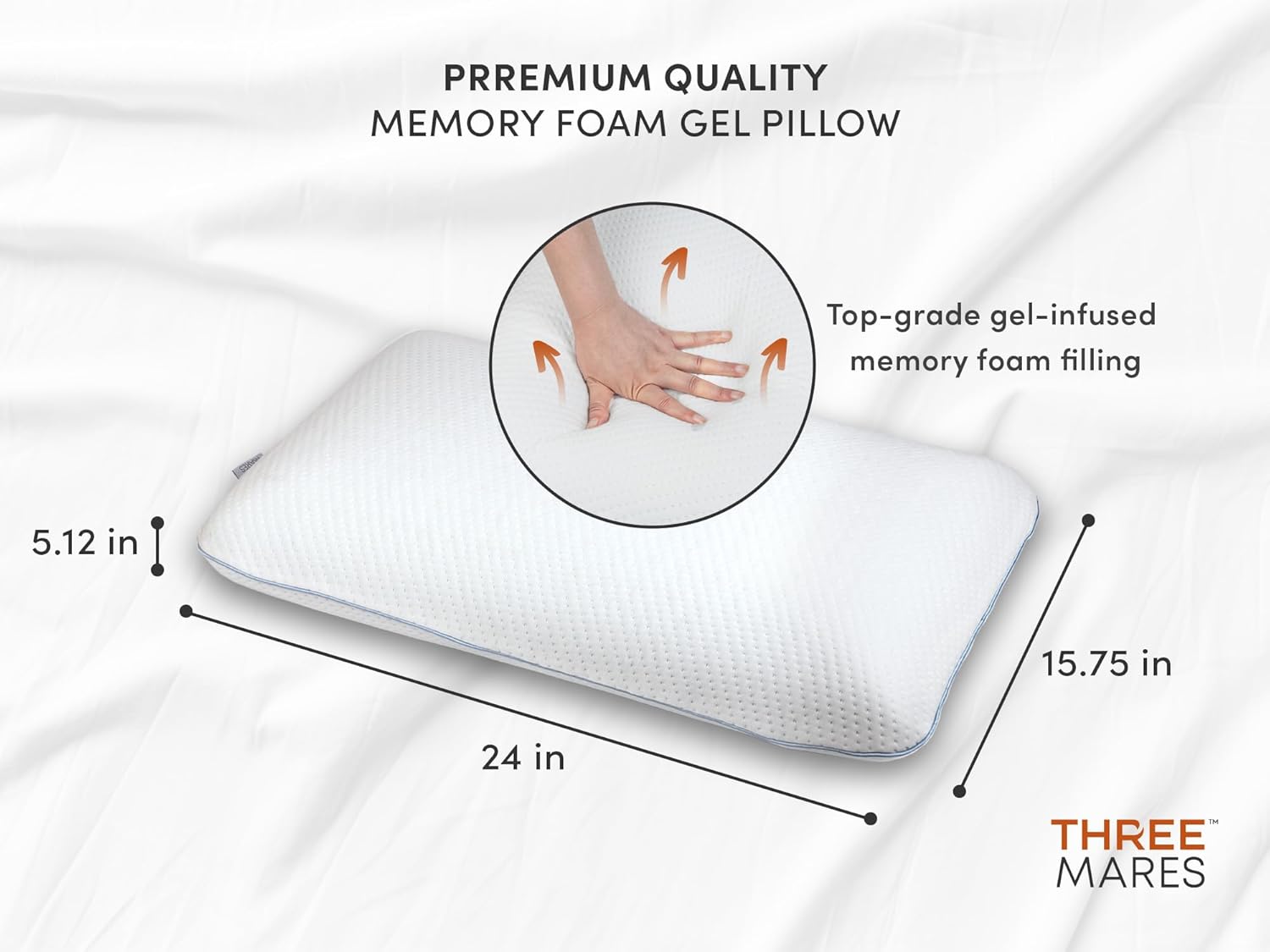 Almohada de espuma viscoelástica (24 x 15.8 x 5.1 pulgadas), almohada termorreguladora, almohada de apoyo de alta comodidad para dormir con funda