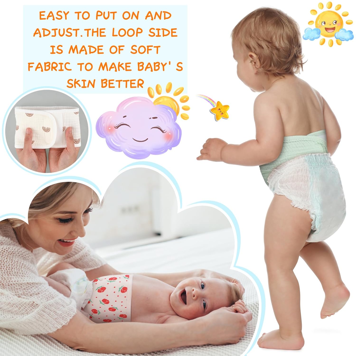 8 unidades de cordón umbilical para bebé, cómodo, ajustable, de algodón, para protección, regalos para bebés de 0 a 12 meses (cota)