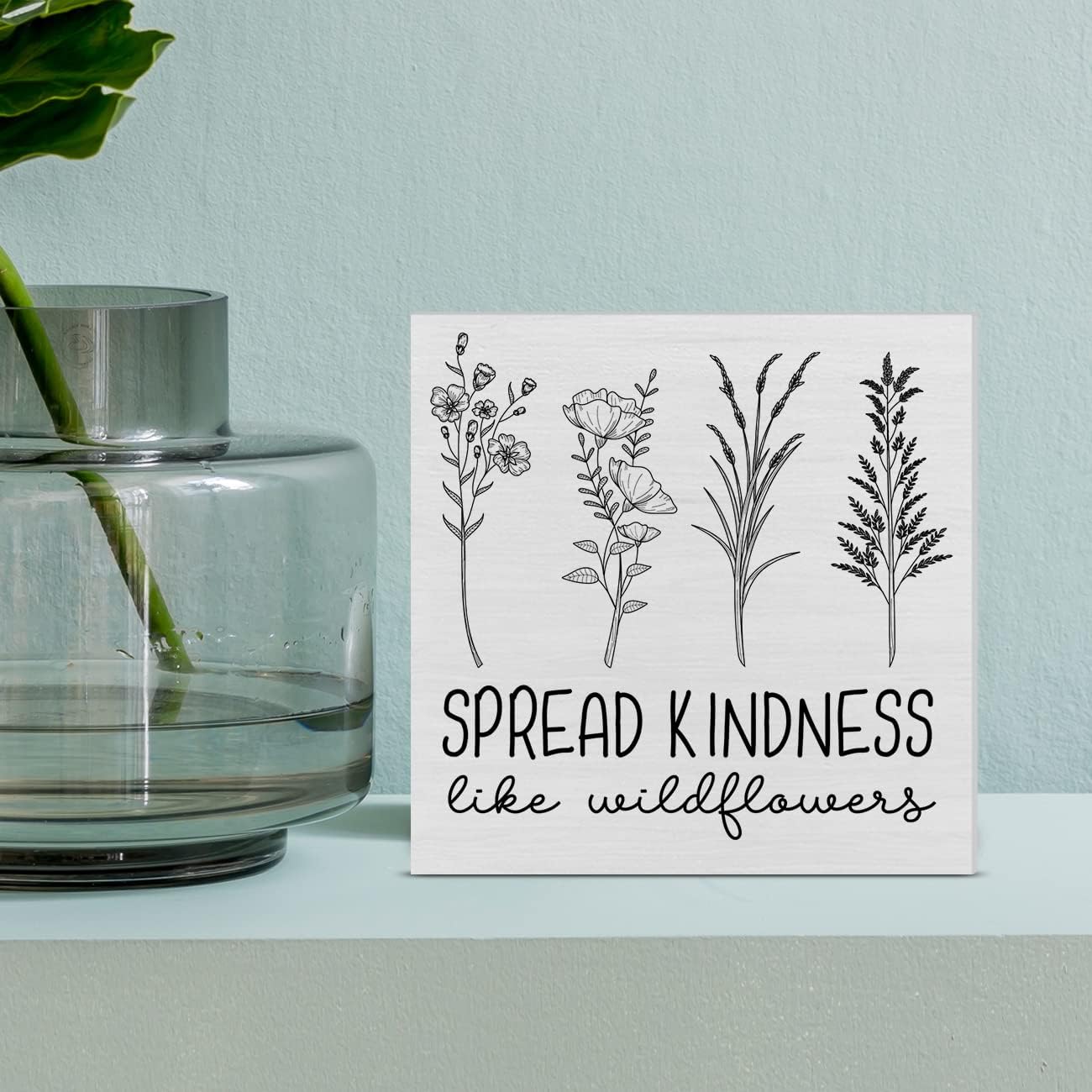 Cartel de madera Spread Kindness Like Wildflowers, caja de madera con flores de granja, letrero de bloques de escritorio, letreros rústicos para