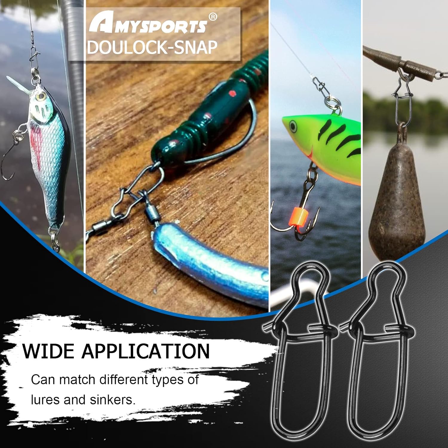 AMYSPORTS Clip de presión de pesca de alta resistencia, doble bloqueo giratorio de acero inoxidable de cambio rápido, broches de pesca de níquel