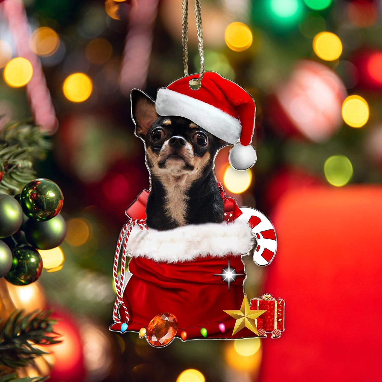 Adorno negro para árbol de Navidad de Chihuahua, decoración de Navidad de perro Chihuahua negro, adorno para árbol de Navidad para perro chihuahua,