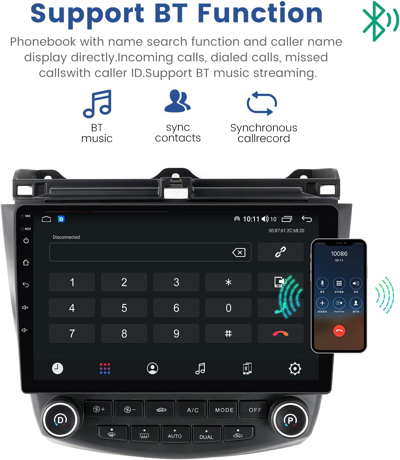 4+64 GB, Android 11 estéreo de coche para Honda Accord 7th 2003 2004 2005 2006 2007, 8-Core 10.1 pulgadas pantalla táctil actualización reproductor