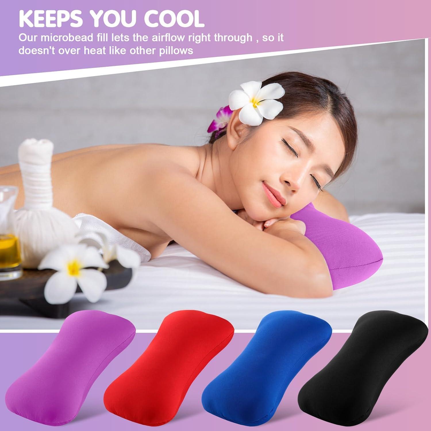 Soaoo 4 almohadas cilíndricas de microperlas para el cuello, almohada cilíndrica de tubo suave y blando, para dormir, sofá, cama, hogar, viajes,