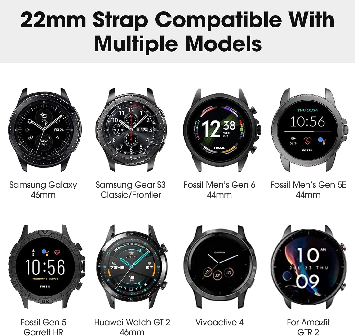 MAKCPOIMER Correas de silicona universales de 0.748 in, 0.787 in y 0.866 in, correas de reloj deportivo de liberación rápida con hebilla plegable