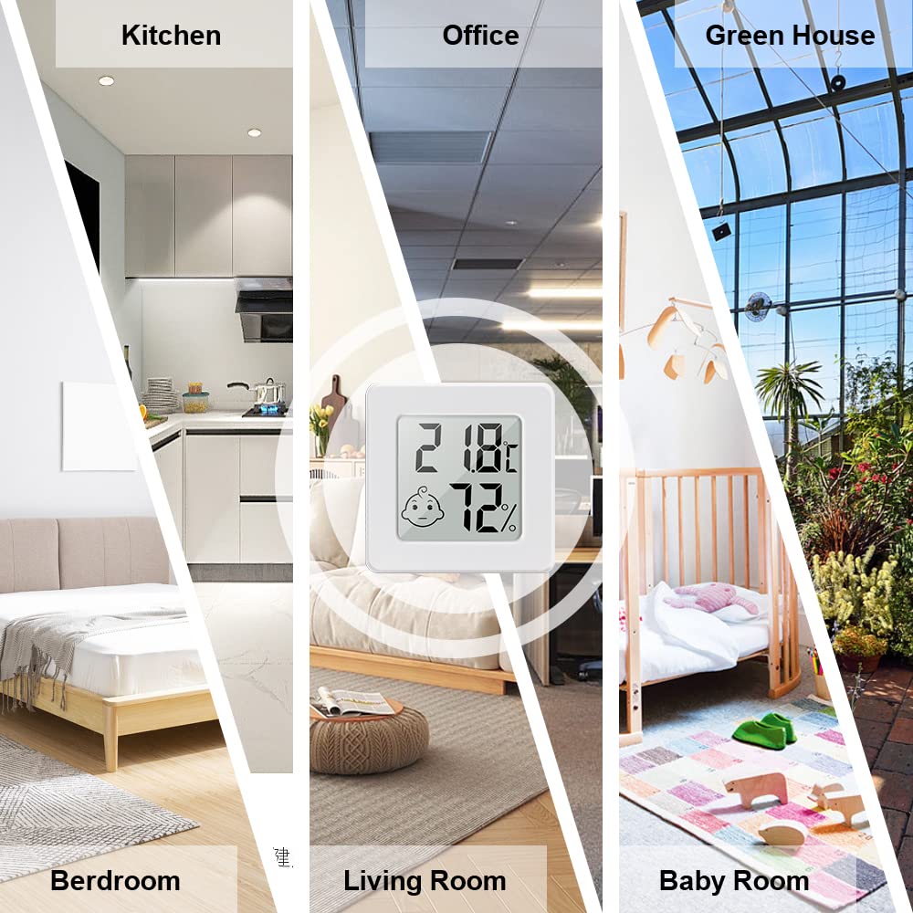 Termómetro digital para interiores, higrómetro, paquete de 5 monitores de temperatura ambiente y humedad con indicador de comodidad para casa,