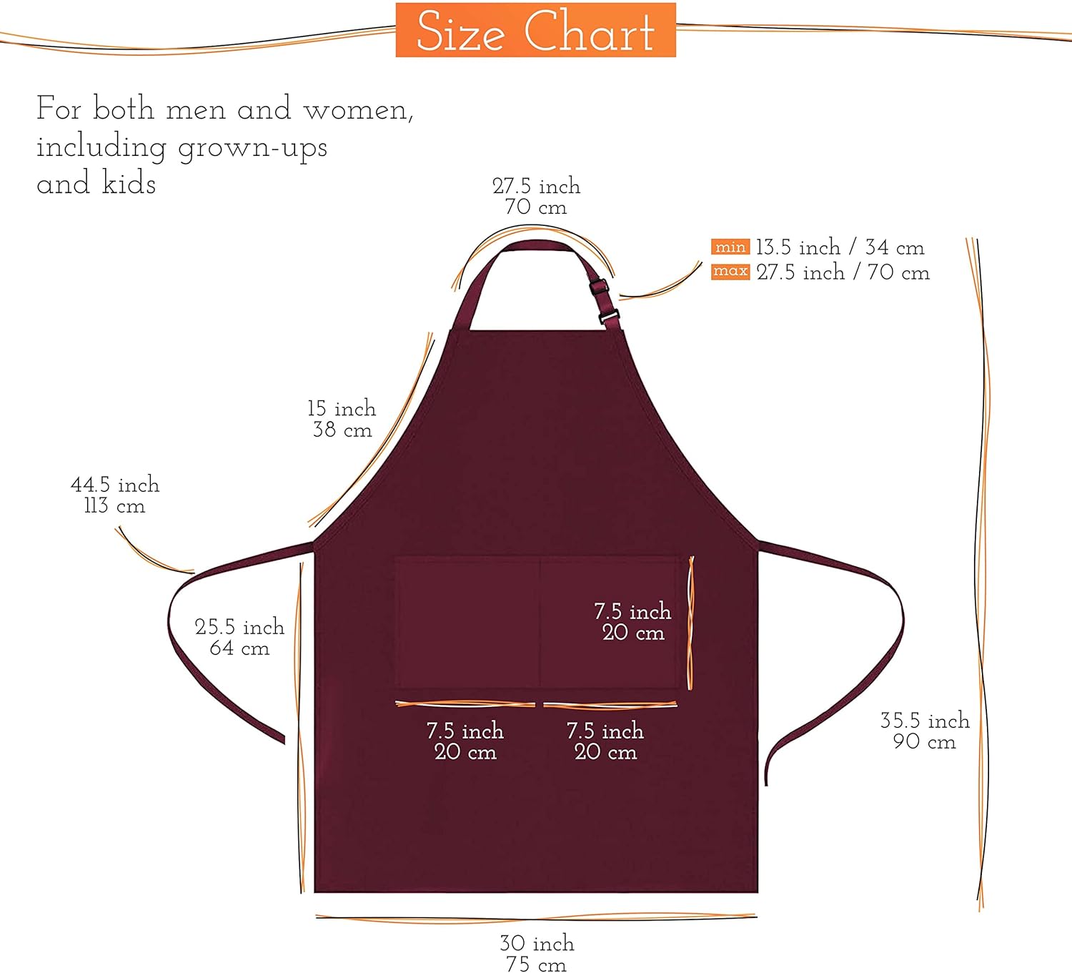 KOMBOH Delantal de chef unisex, delantal profesional, resistente, transpirable, correas grandes y bolsillos grandes.