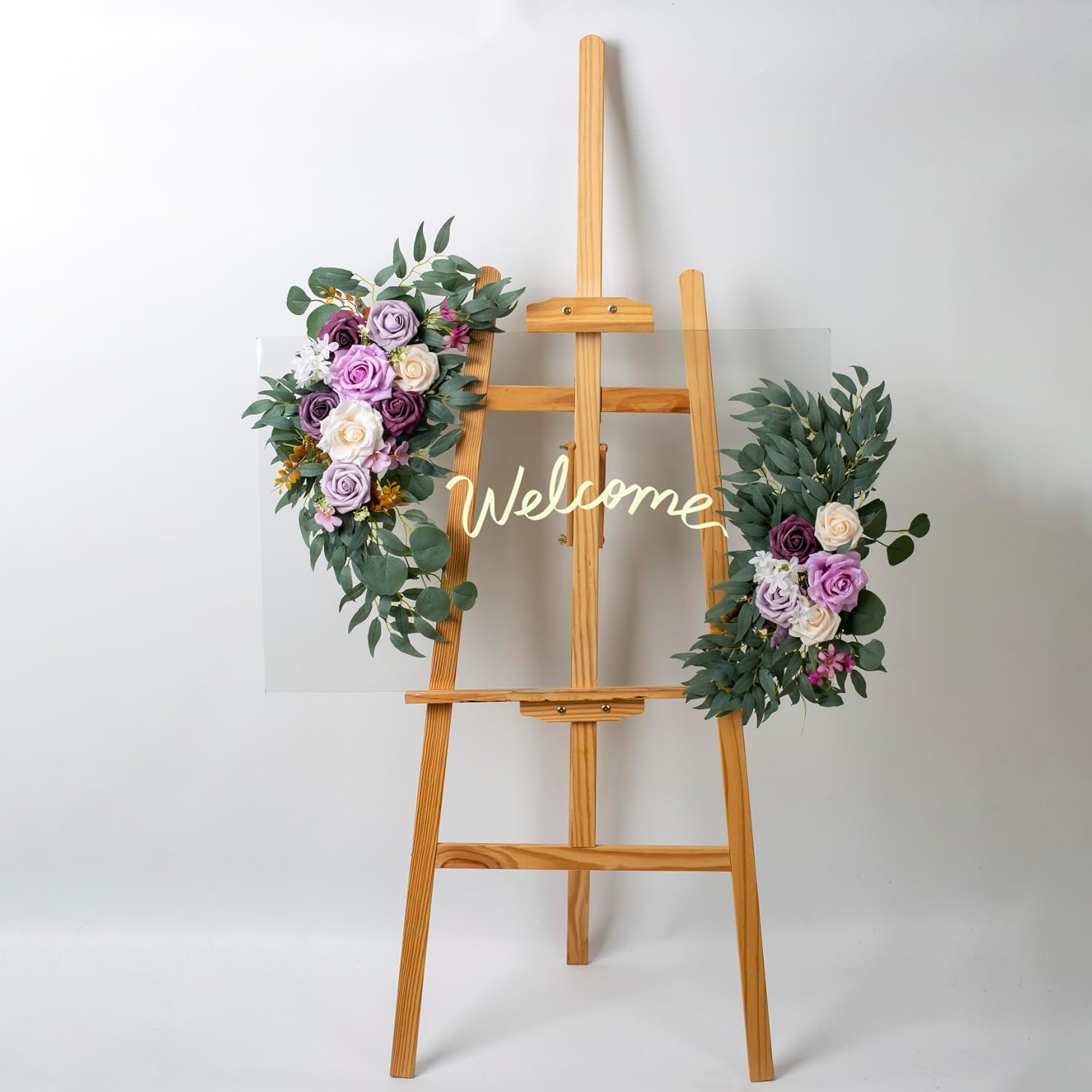 AitnWoy Kit de flores artificiales para arco de boda, 2 unidades, flores de rosas de seda, peonía de seda, letrero de bienvenida para ceremonia de
