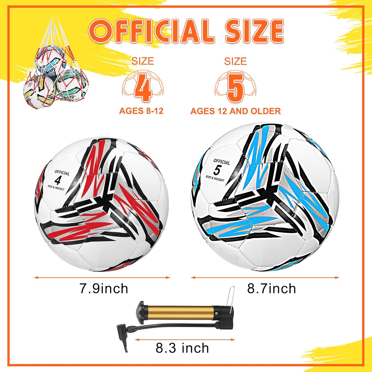 4 pelotas de fútbol a granel con bomba y bolsa, pelota de fútbol desinflada, pelota de fútbol para deportes exteriores, pelota de fútbol para niños,