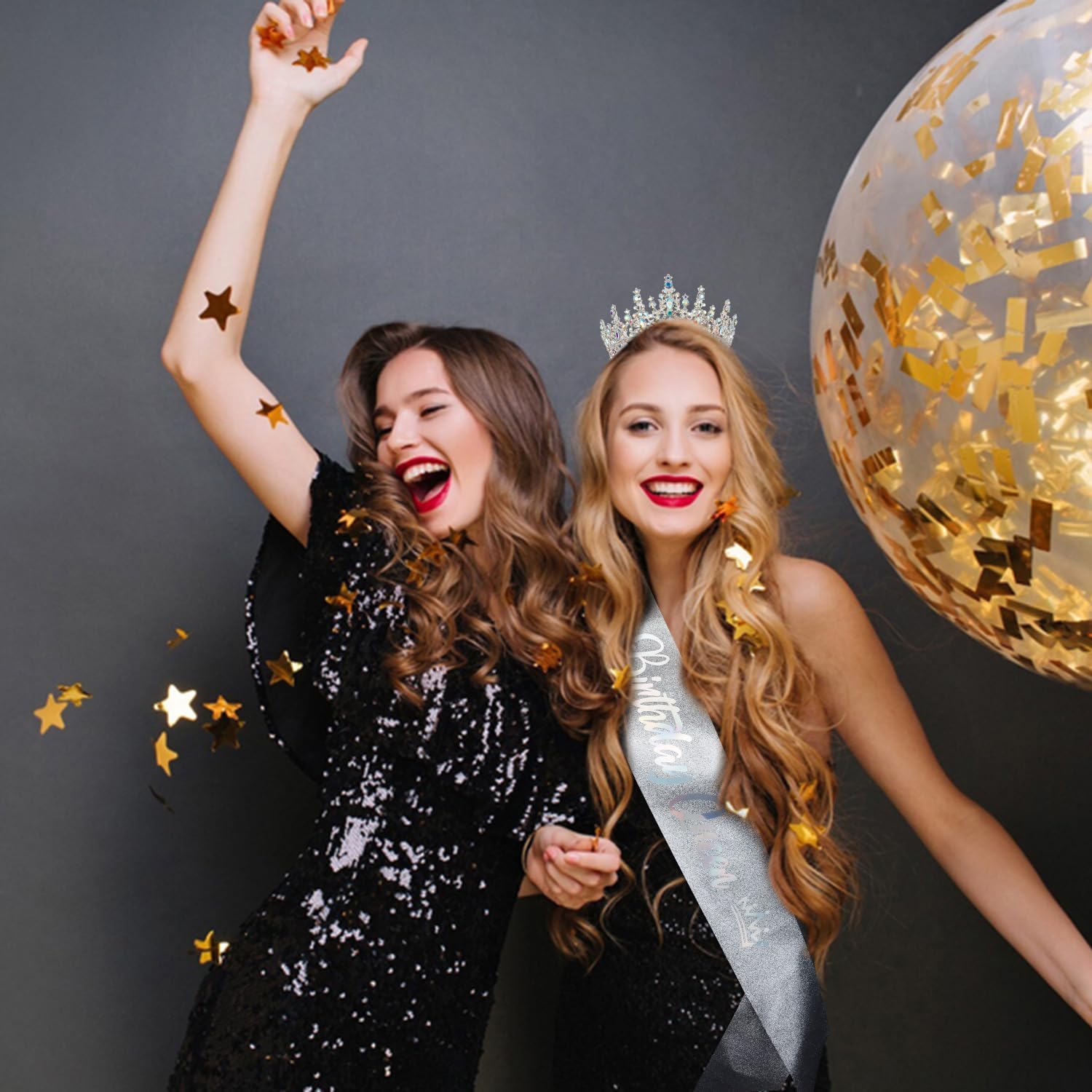 Corona de cumpleaños, banda de cumpleaños, coronas de cumpleaños para mujer, banda de reina de cumpleaños, tiara plateada, decoraciones de feliz