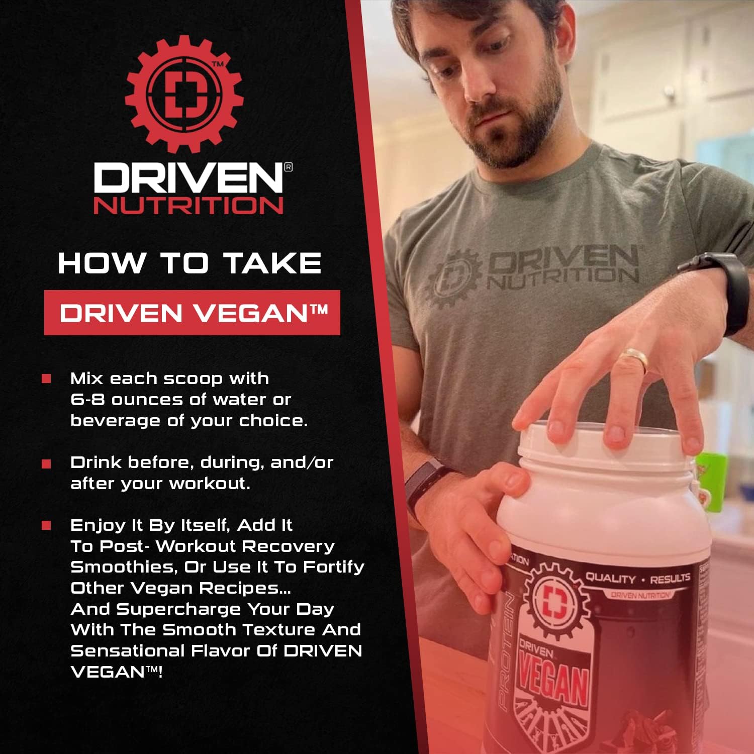 Driven Proteína vegana en polvo (2 libras)  100% a base de plantas, aminoácidos esenciales + superalimentos ricos en antioxidantes  Limpio, sin