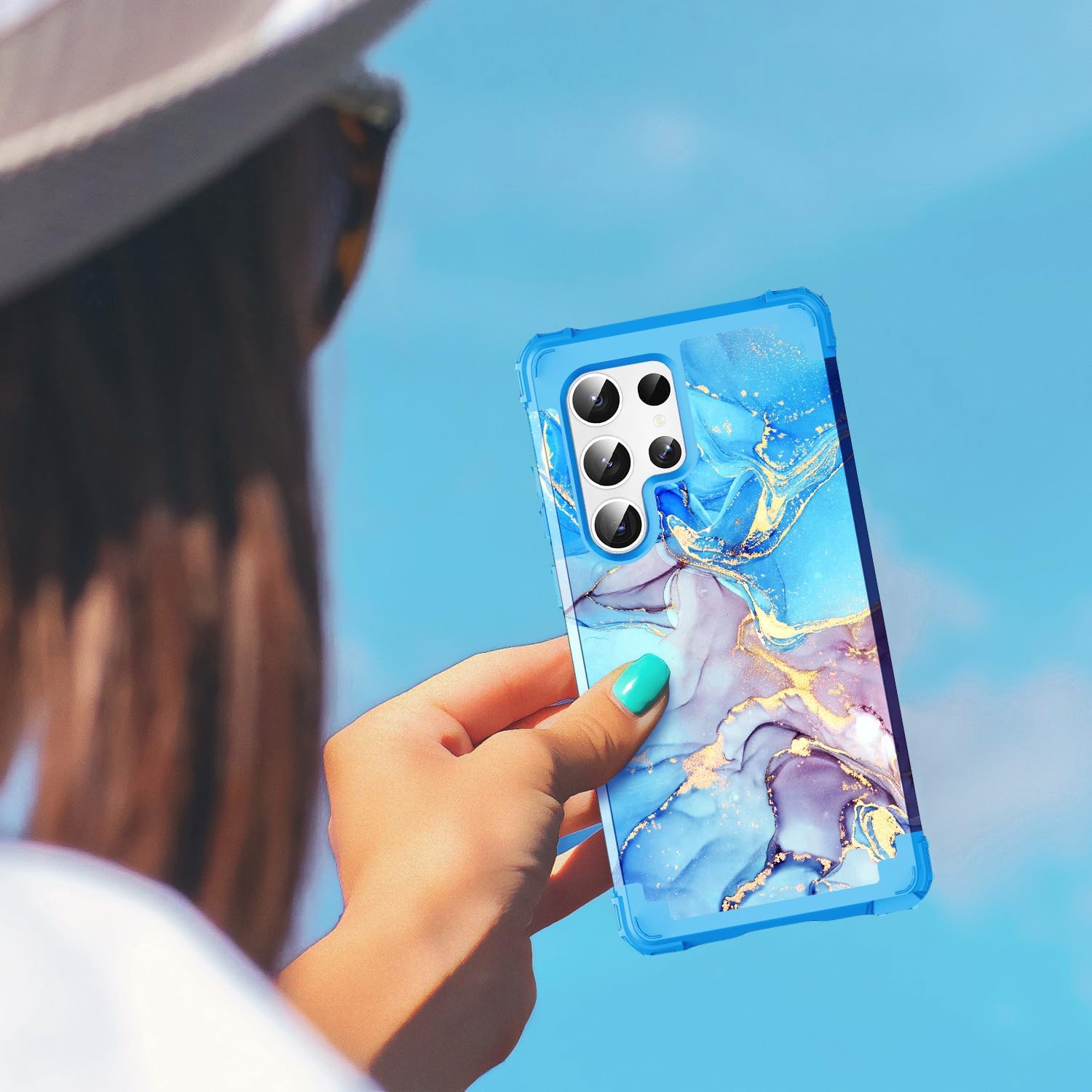 Funda para Galaxy S23 Ultra, diseño de mármol, tres capas, resistente, a prueba de golpes, híbrida, de plástico duro, goma de silicona suave, funda