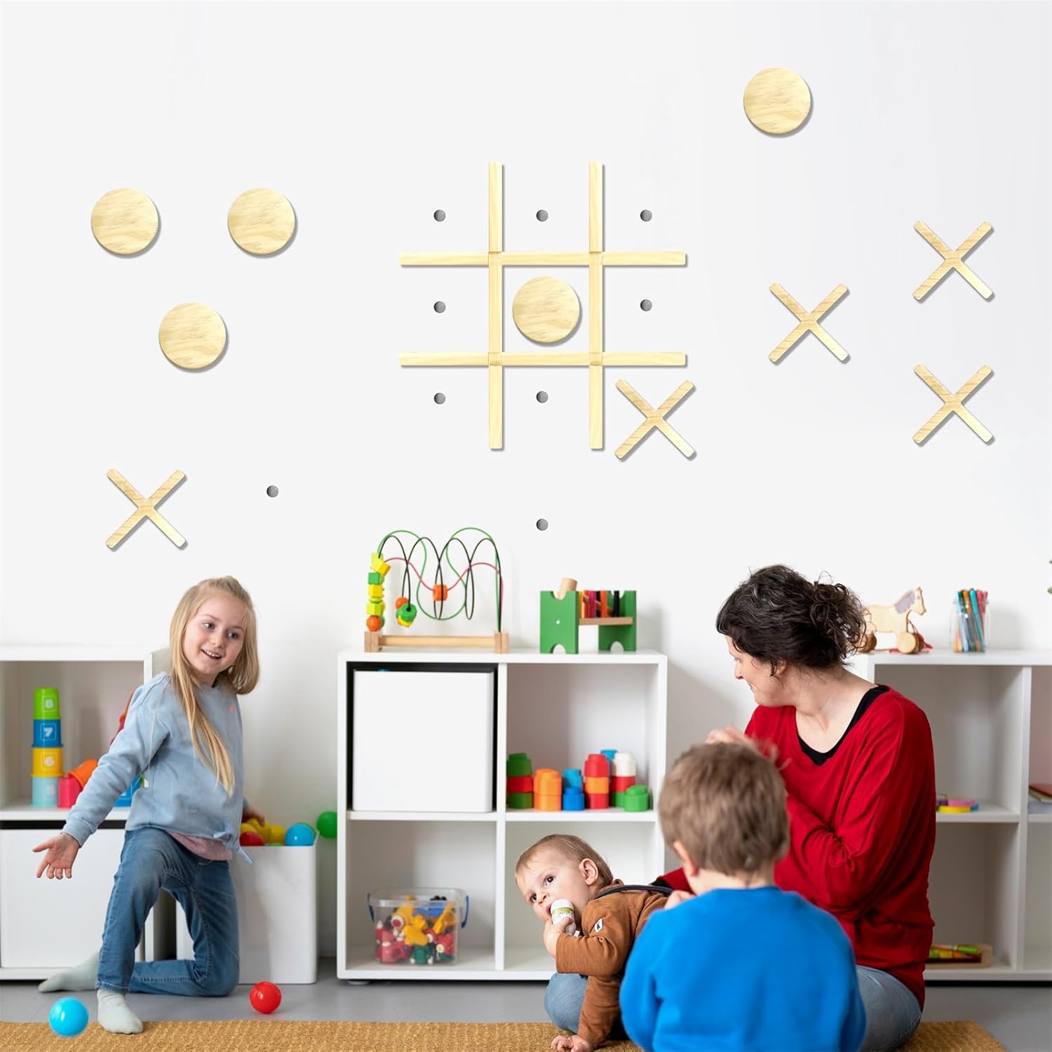 Lamkidle Juego magnético de madera para montar en la pared, decoración de sala de juegos de madera para niños y adultos, decoración de pared moderna