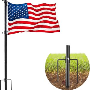 Mástiles de bandera negra para exteriores en el suelo, poste de bandera de 8 pies para casa con base de 2 puntas, kit de asta de bandera de acero Mástiles de bandera negra para exteriores en el suelo, poste de bandera de 8 pies para casa con base de 2 puntas, kit de asta de bandera de acero