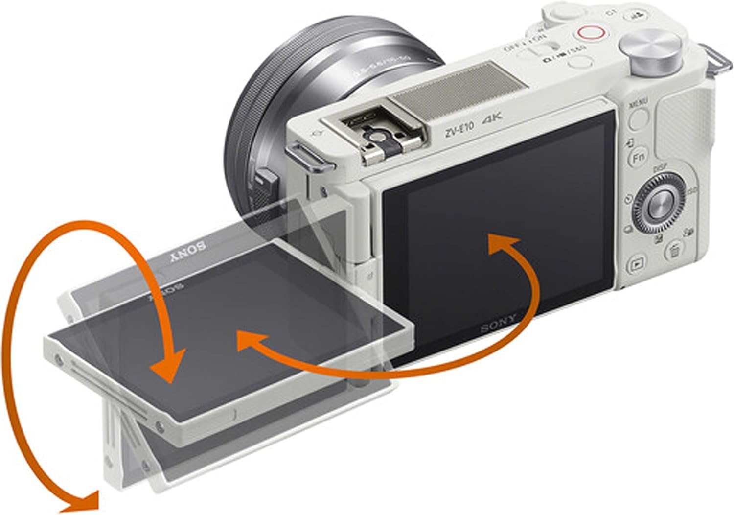 Sony ZV-E10 – Cámara sin espejo (blanco) con lente de 0.630-1.969 in + memoria de 128 GB + luz de video LED + funda, estuche de agarre estable,