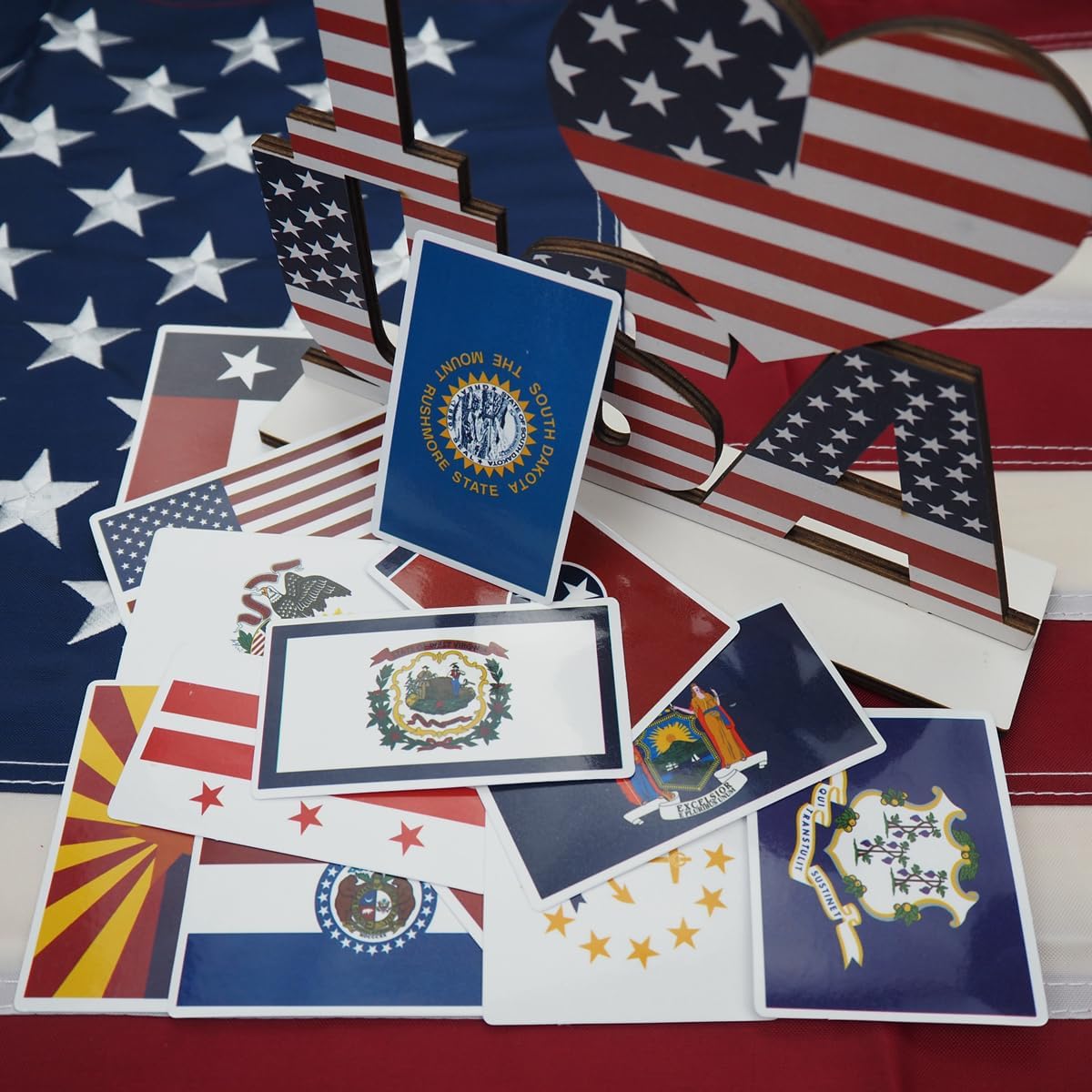 50 calcomanías de bandera del estado estadounidense, calcomanías de bandera de los Estados Unidos (rectángulo)