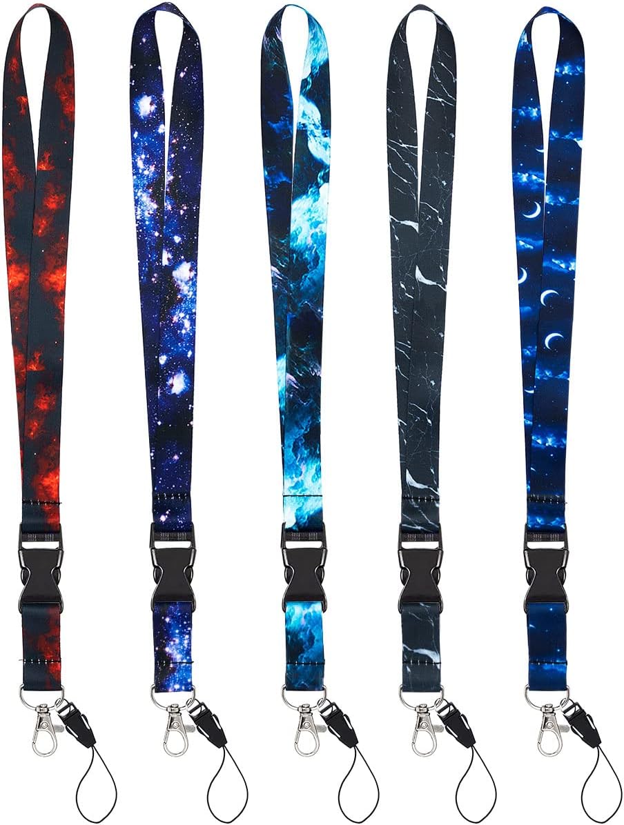 BLDXINWIN Paquete de 5 cordones de cielo estrellado para llaves de automóvil, cordón de tela suave de alta calidad para el cuello con hebilla de