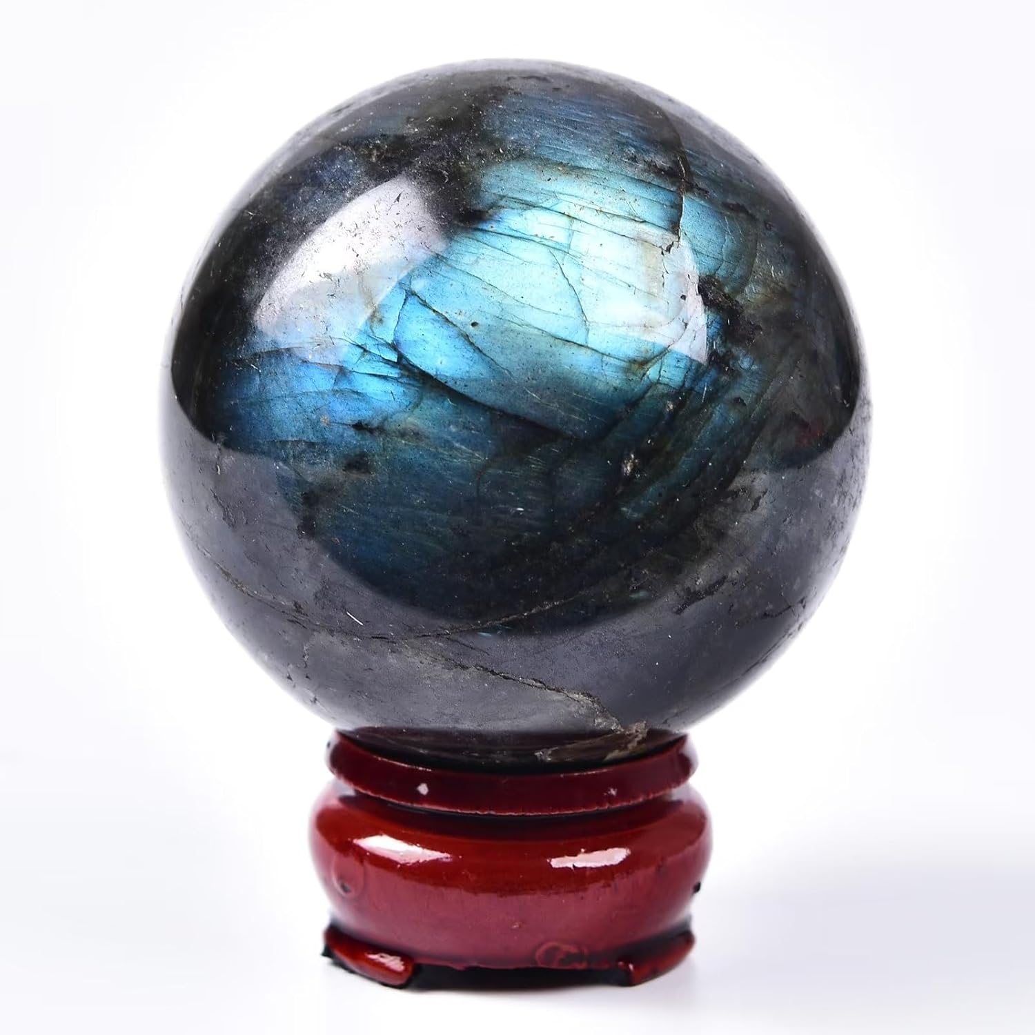 AMOYSTONE Bola de labradorita Bola de cristal de cuarzo natural con base de madera