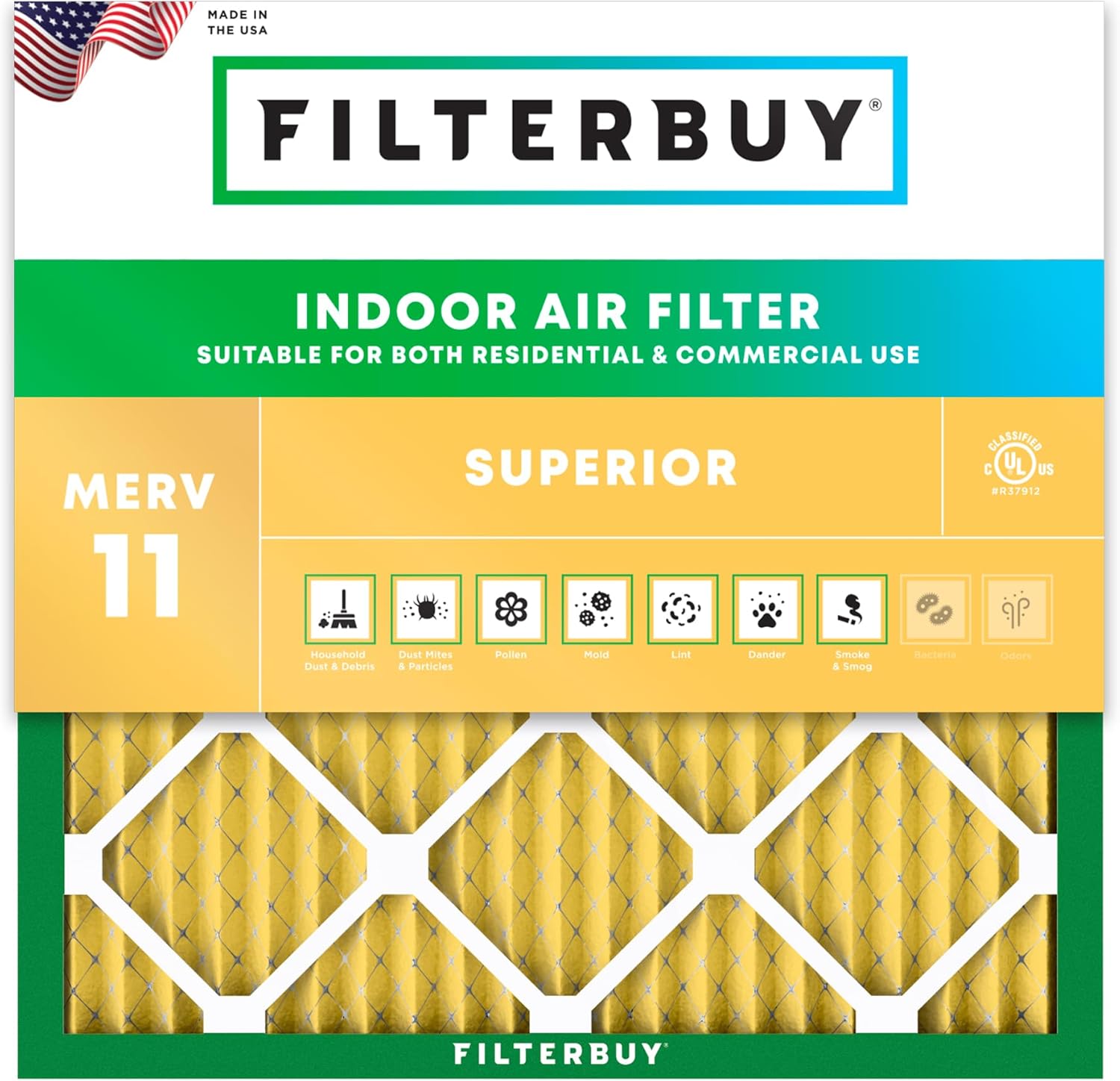Filterbuy Filtro de aire MERV 11 de 11.25 x 11.25 x 1 pulgadas, defensa contra alérgenos (paquete de 1), filtros de aire plisados HVAC para calderas