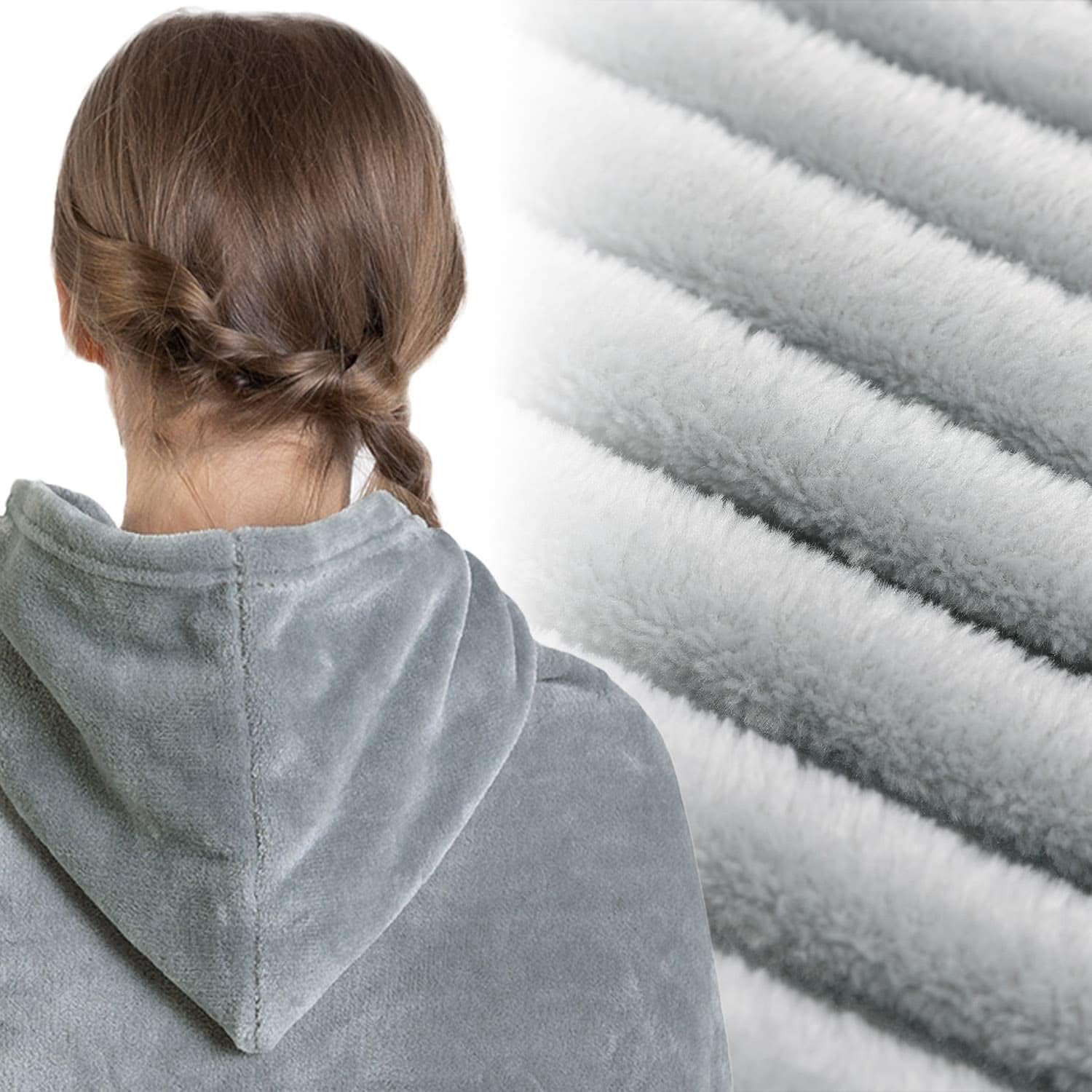 NANPIPER Manta de gran tamaño con capucha para mujer, manta suave y mullida, microfibra de forro polar de felpa cálida, 65 x 80 pulgadas, gris claro