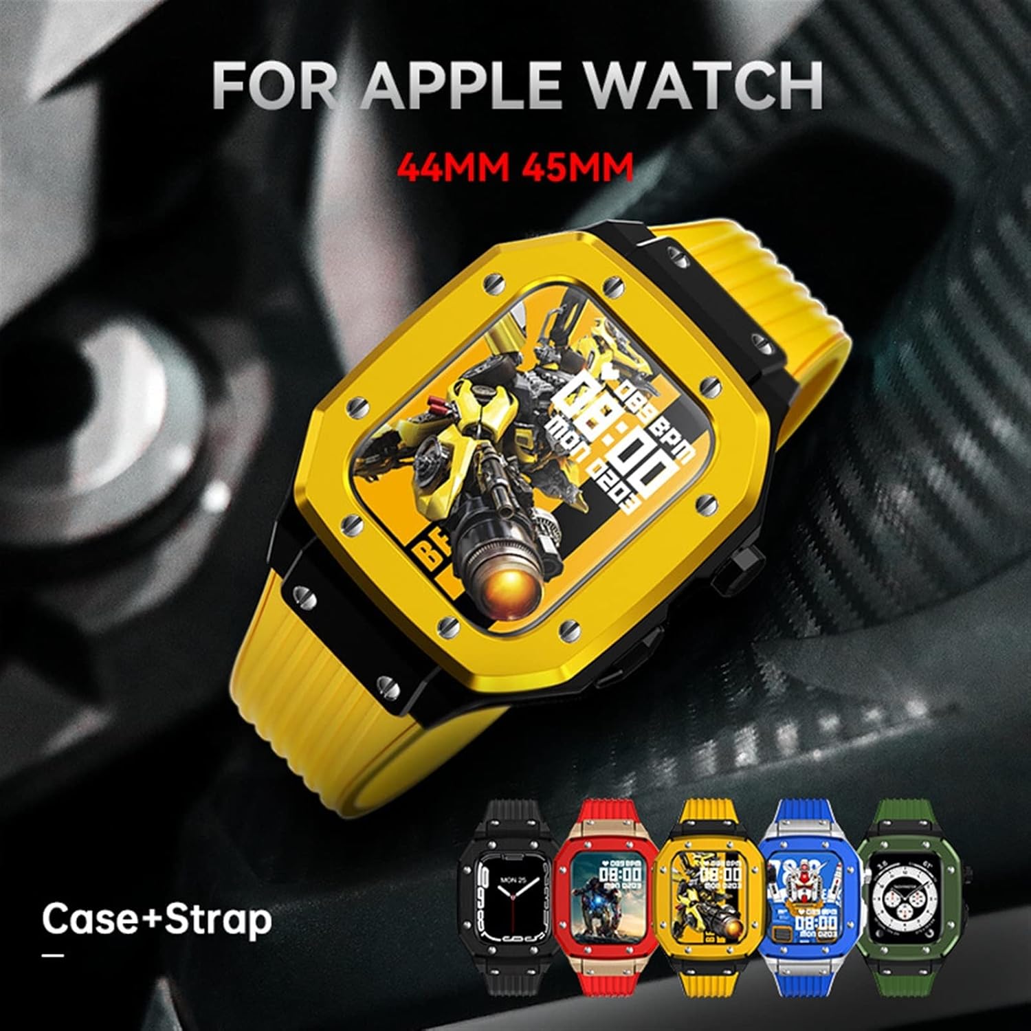 Correa de reloj de aleación para Apple Watch Series 8 7 6 5 4 SE 1.772 in 1.654 in 1.732 in lujo metal caucho acero inoxidable reloj Mod Kit correa