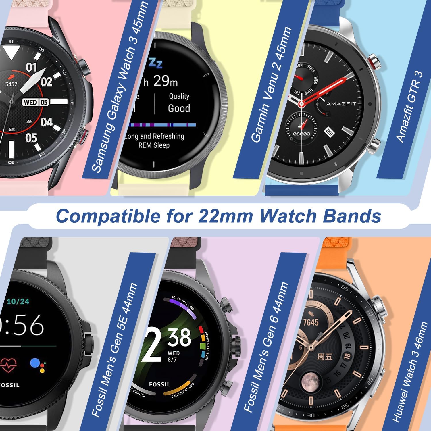 Correa de reloj trenzada de 0.866 in para Samsung Galaxy WatchGear S3Galaxy Watch 3, Garmin Vivoactive 4Forerunner 945, Huawei Watch GT, Amazfit GTR