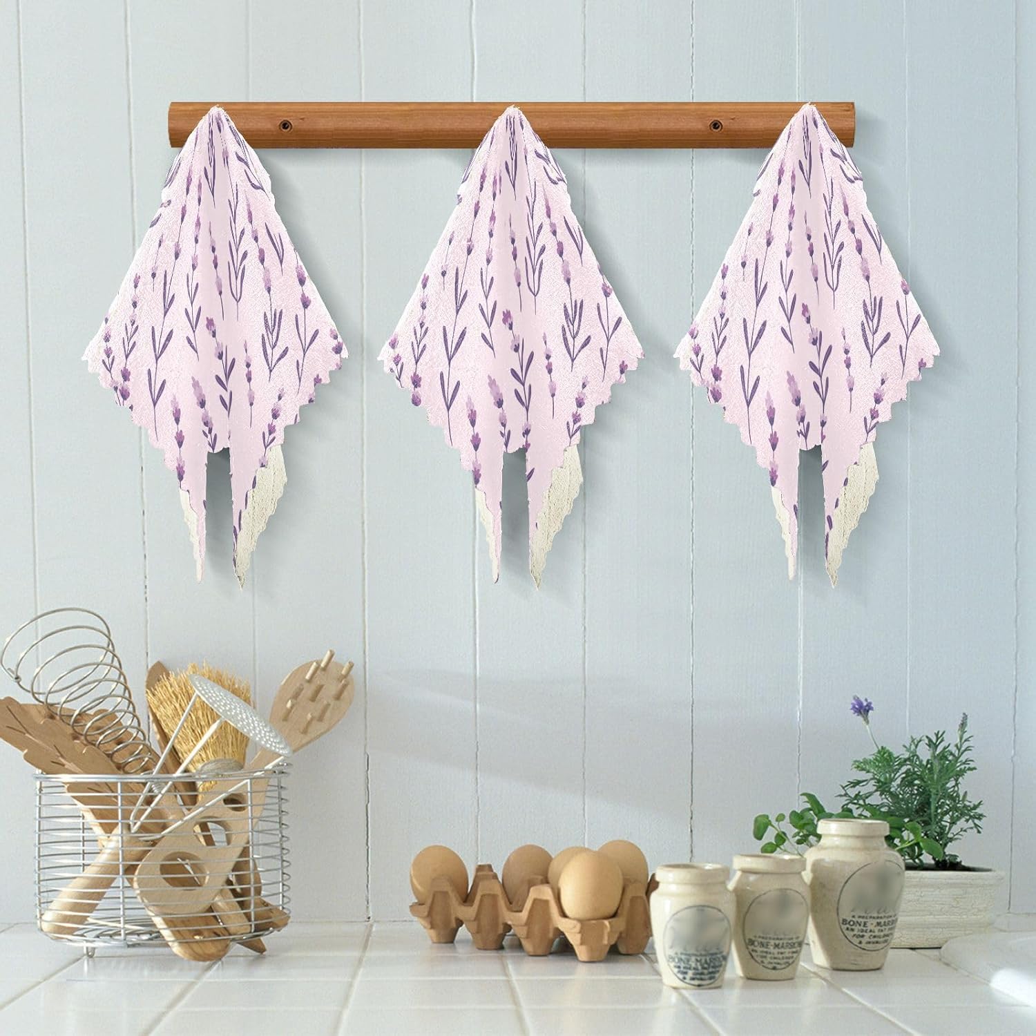Purple Lavender Soft Decor Microfiber Dish Towels Absorbent Set of 6 Tea Cup Kitchen Towels for Countertop Oven