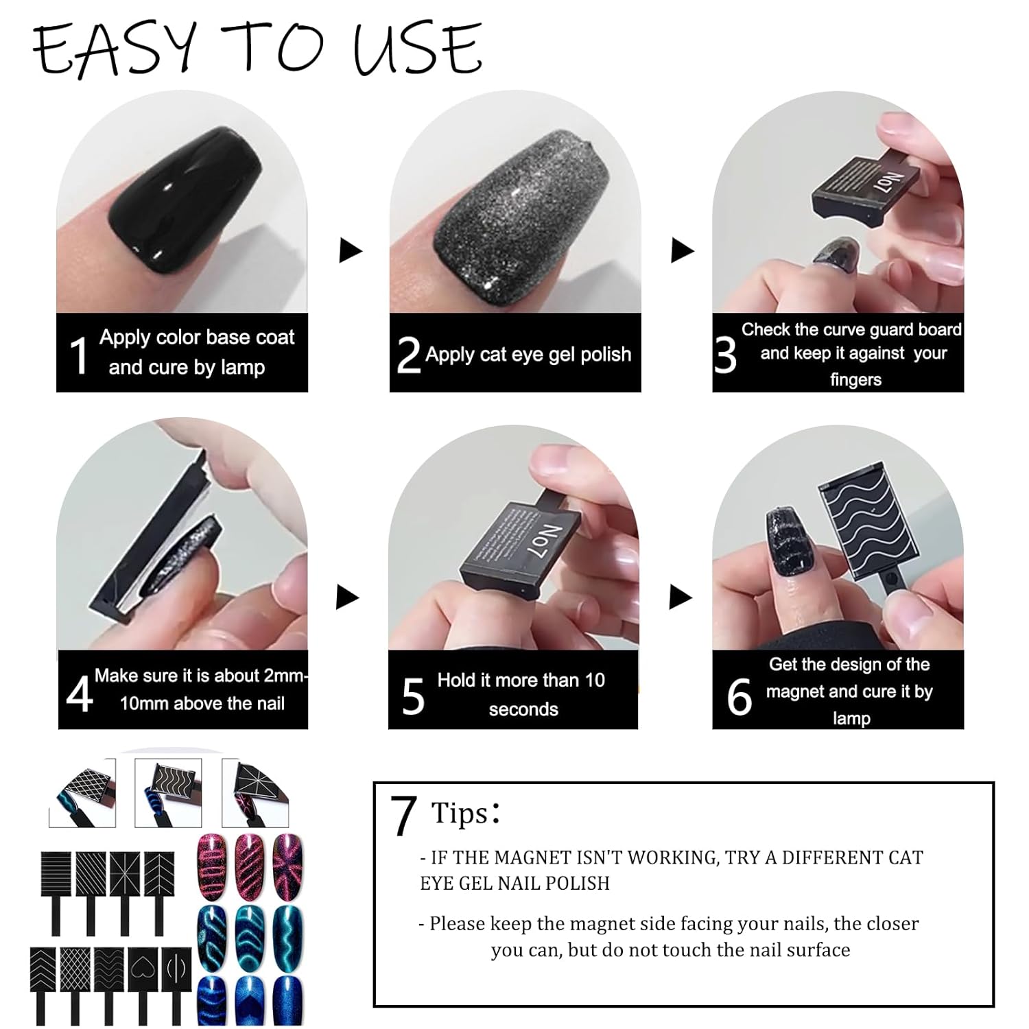 Juego de herramientas magnéticas de uñas de 16 piezas, placa magnética, bolígrafo magnético, imán de doble extremo, varita magnética para ojos de