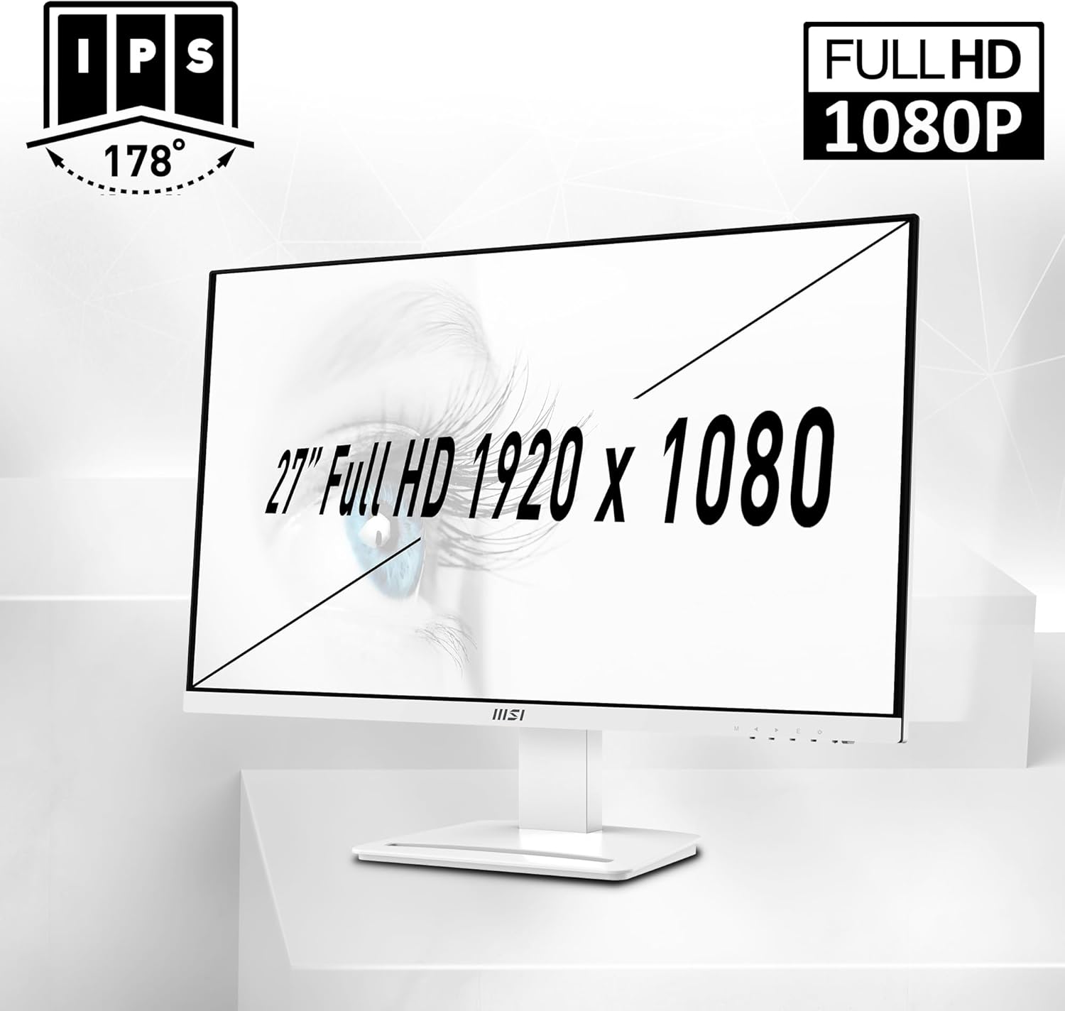 MSI Pro MP273AW, monitor de 27″, 1920 x 1080 (FHD), IPS, 100Hz, protección ocular certificada por TUV, 4ms, Displayport, HDMI, inclinación, blanco