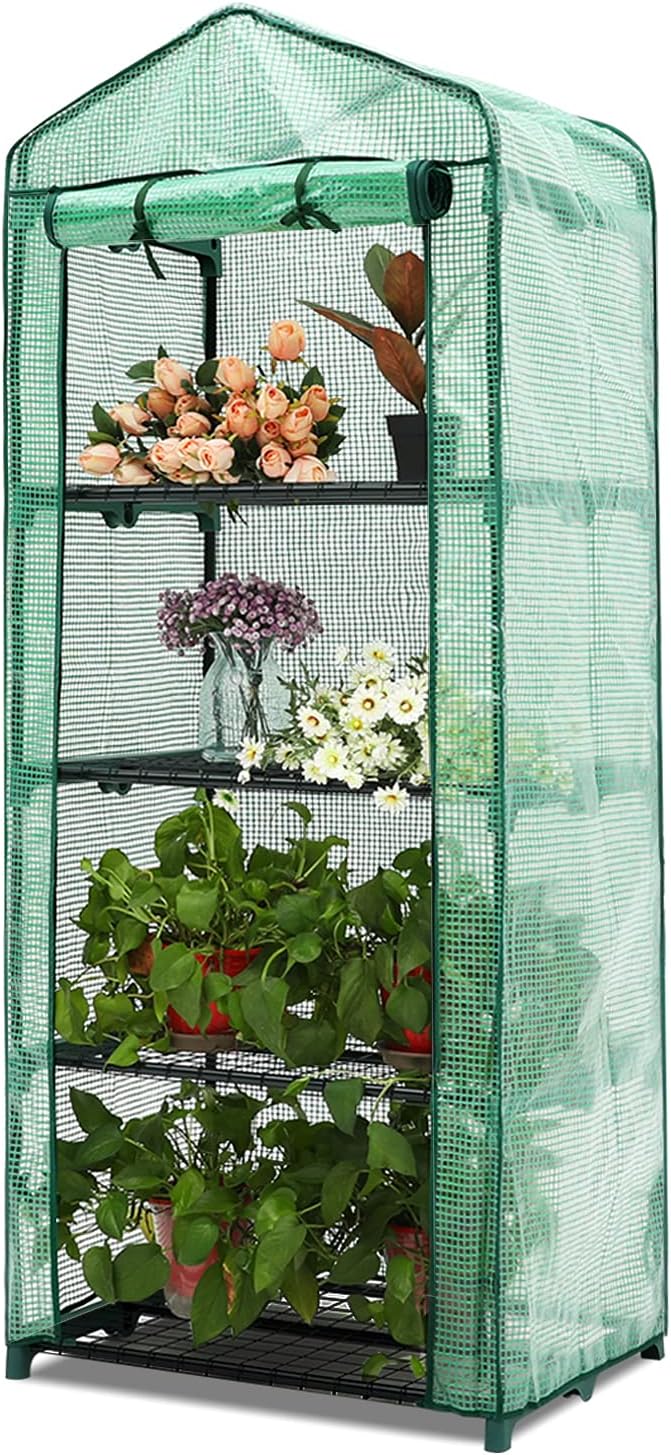 ABCCANOPY Mini invernadero de 4 niveles portátil de jardinería con puerta con cremallera para uso en interiores y exteriores (cubierta de