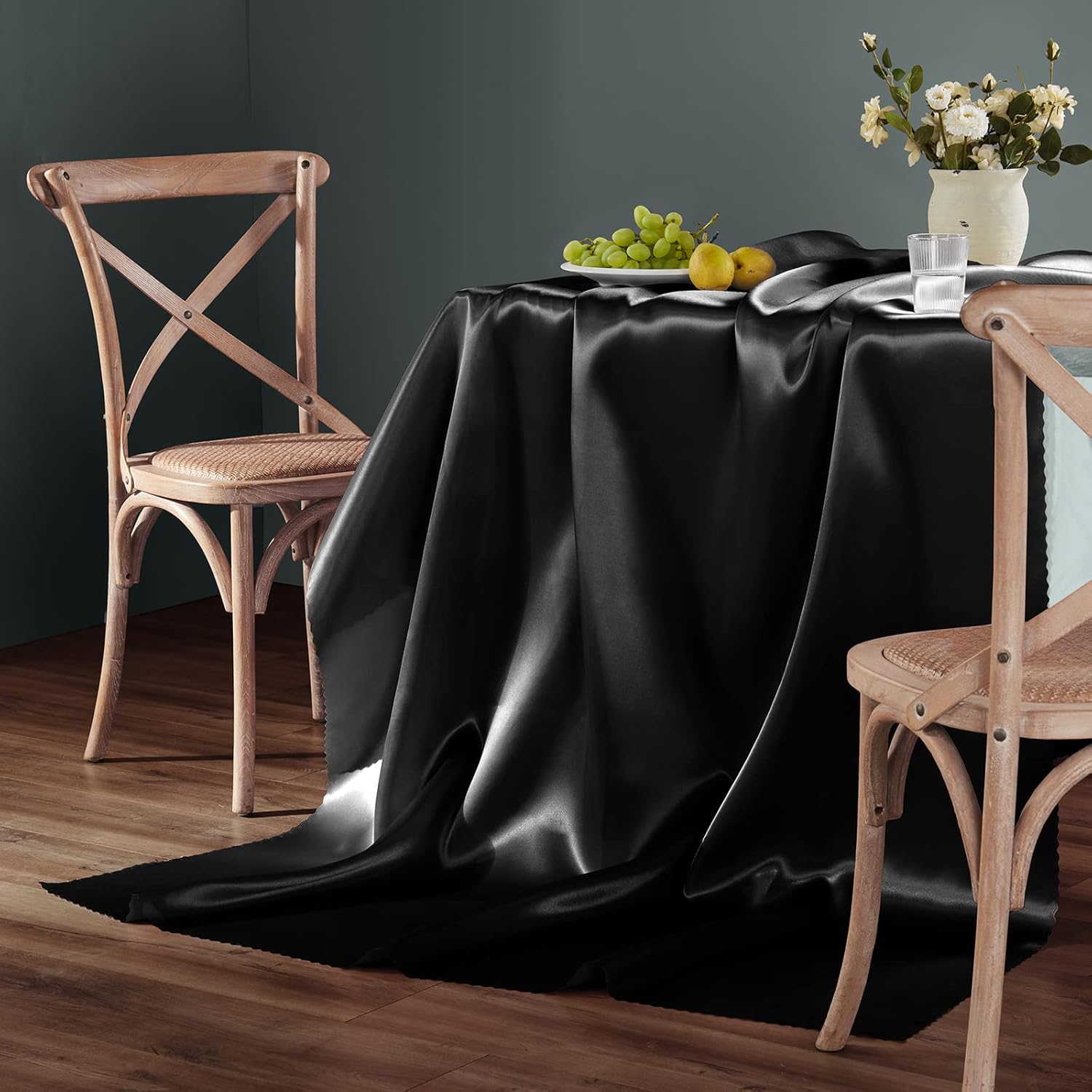 Homiest 1 paquete de mantel de satén de 54 x 108 pulgadas, mantel negro brillante, mantel rectangular sedoso, manteles de satén para boda,