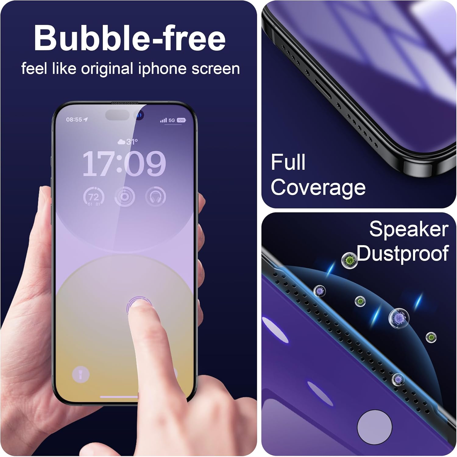 WSKEN Protector de pantalla de privacidad para iPhone 15 Pro, eliminación automática de polvo 28 grados anti espía antiluz azul 2.5D cobertura
