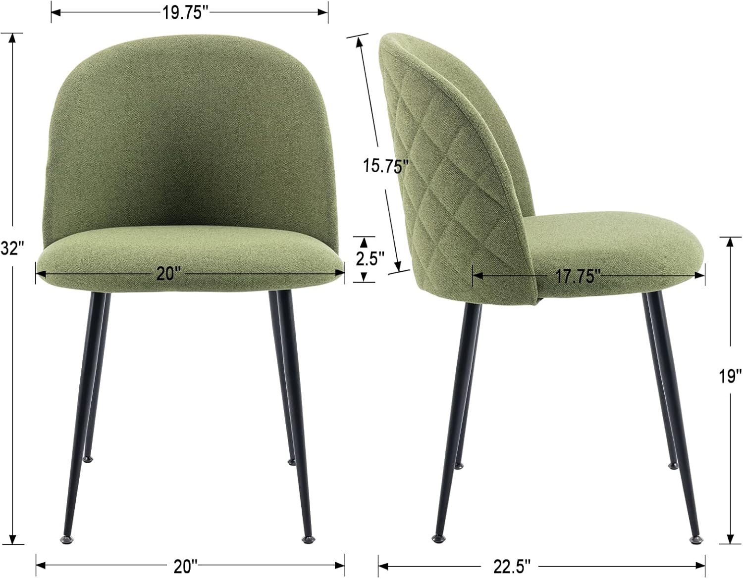 Guyou Juego de 2 sillas de comedor tapizadas de tela, sillas laterales modernas con respaldo redondo, sillas decorativas modernas con patas de metal