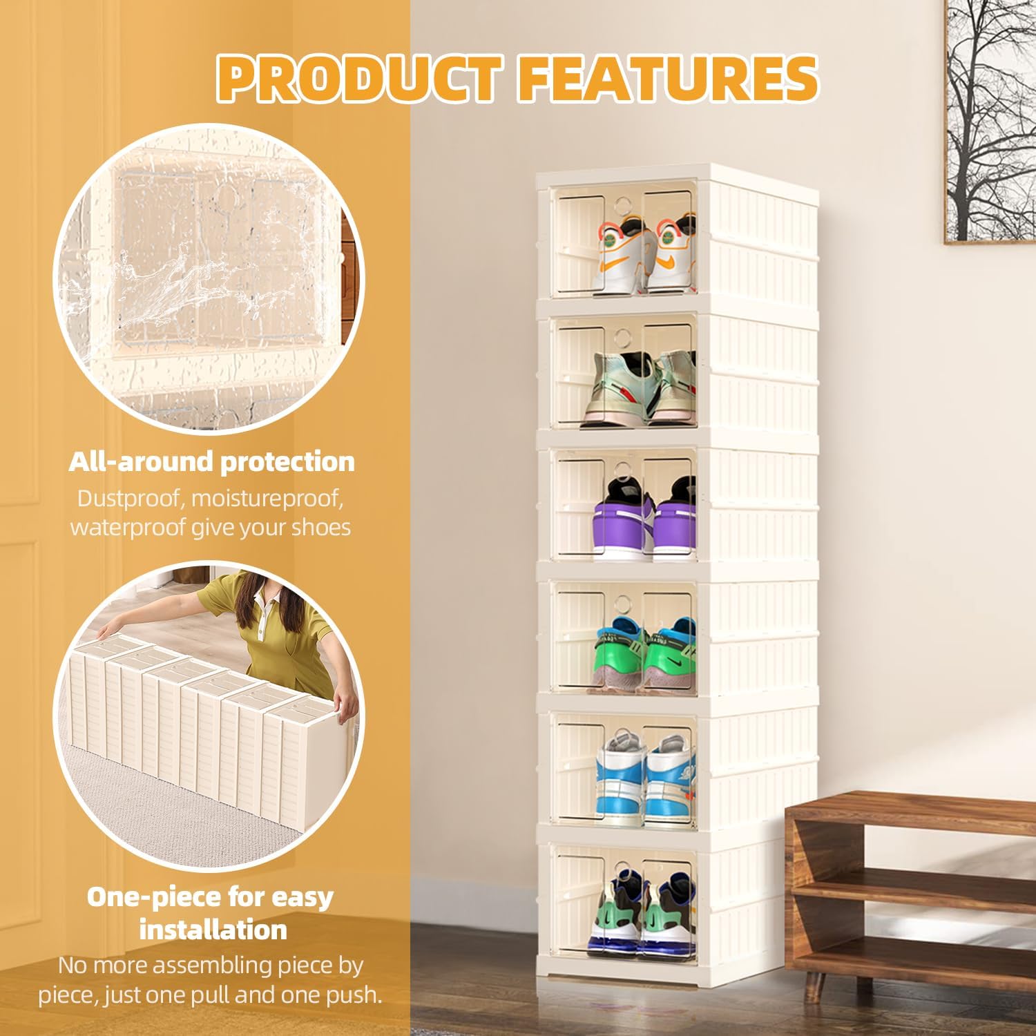 Caja de almacenamiento plegable para zapatos, organizador de 6 niveles de plástico con puerta transparente para entrada, contenedores de