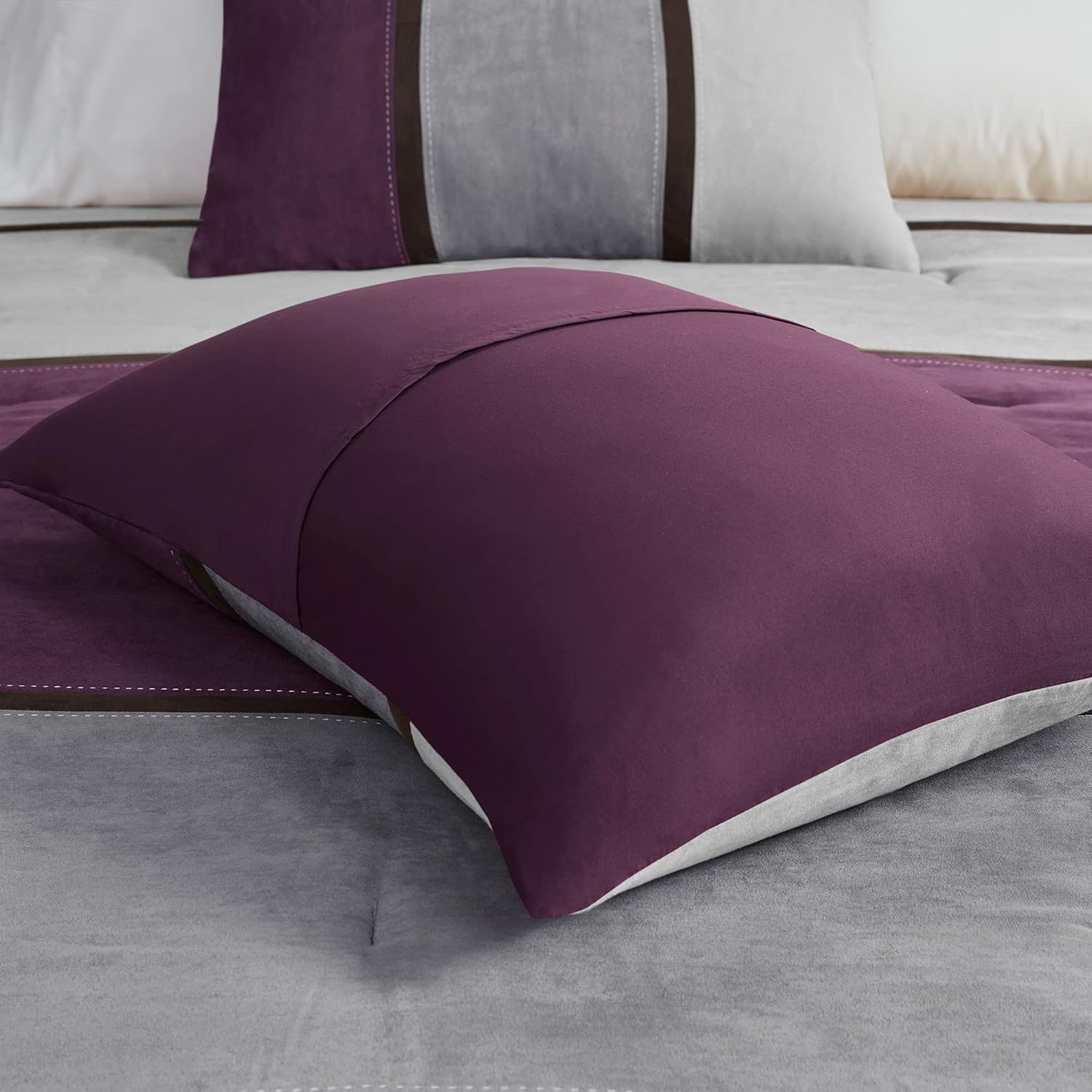 Madison Park Palisades Juego de edredón moderno de gamuza sintética, diseño de rayas, para todas las estaciones, ropa de cama acogedora alternativa