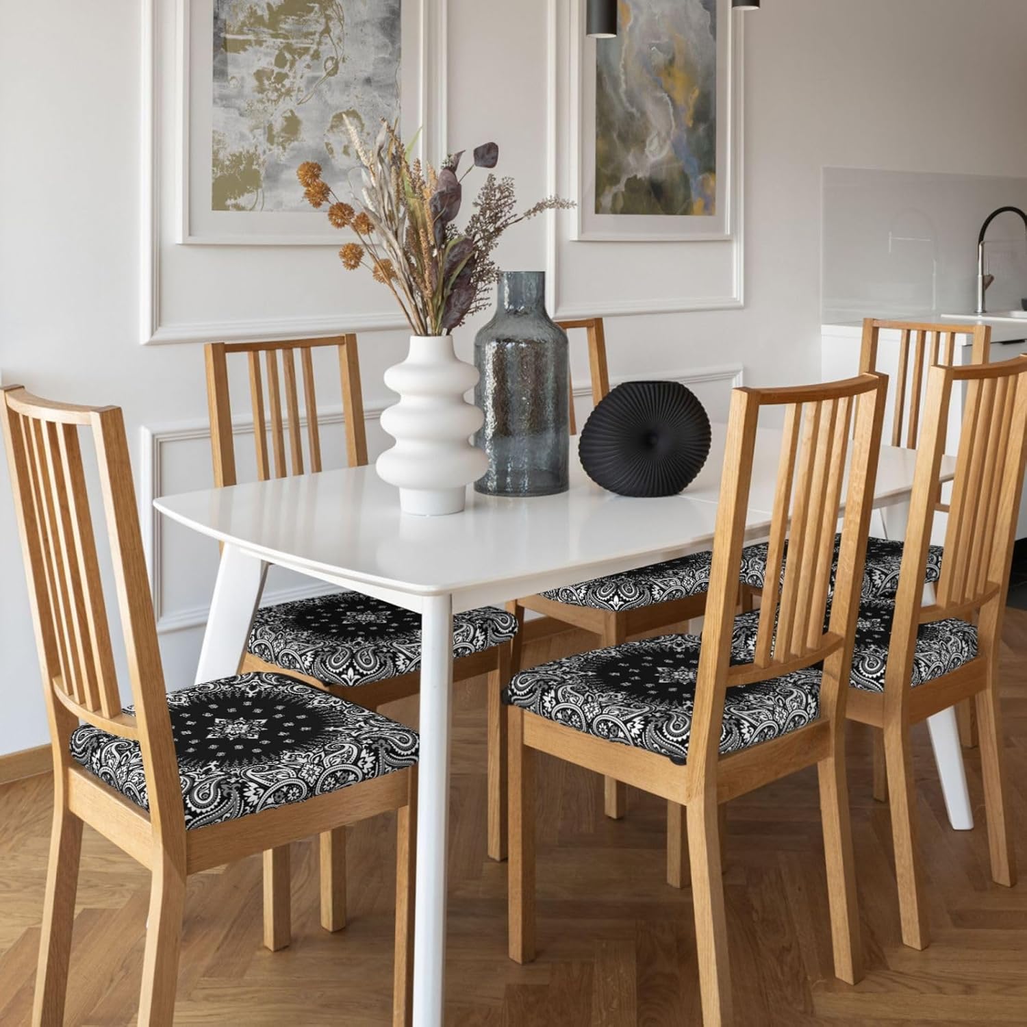 Juego de 4 fundas de asiento para sillas de comedor, diseño abstracto de cachemira de seda con patrón de bufanda, fundas de cojín elásticas para