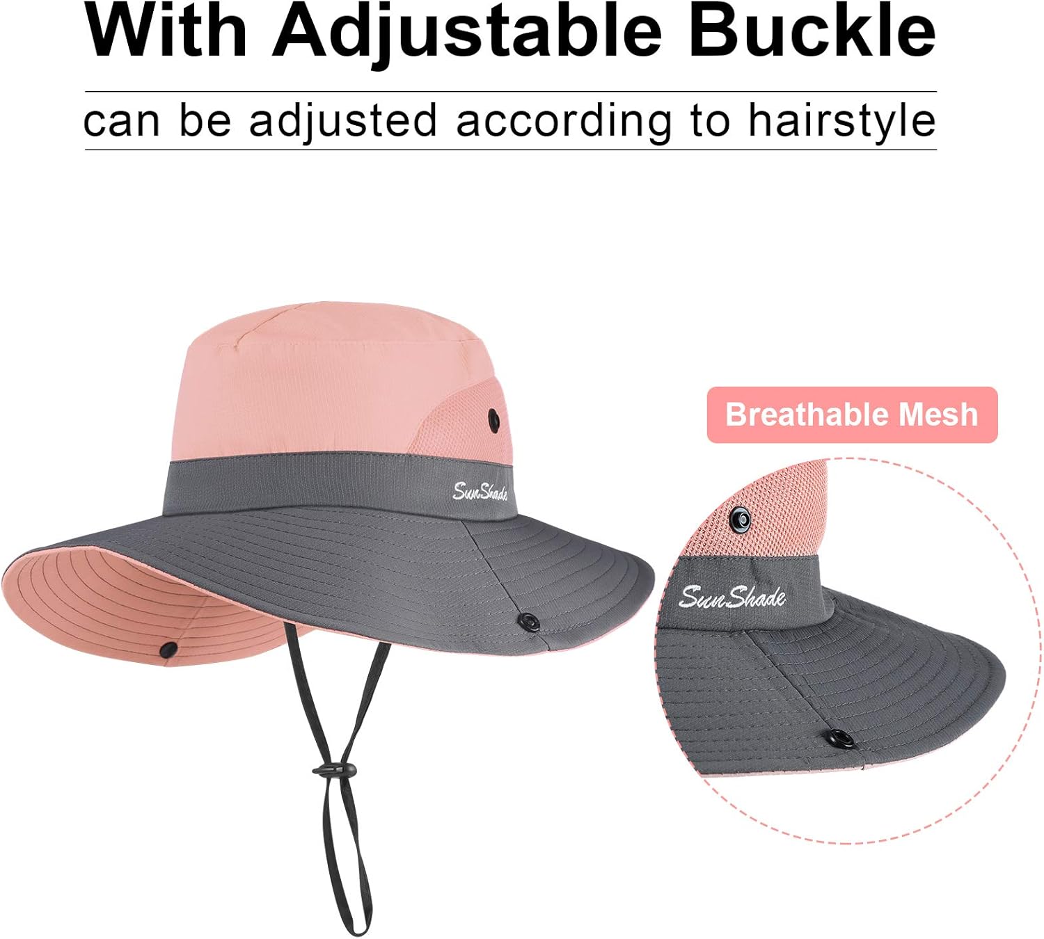 4 sombreros de verano para mujer, con protección UV, malla de ala ancha, gorras plegables de pesca en la playa con agujero para cola de caballo para