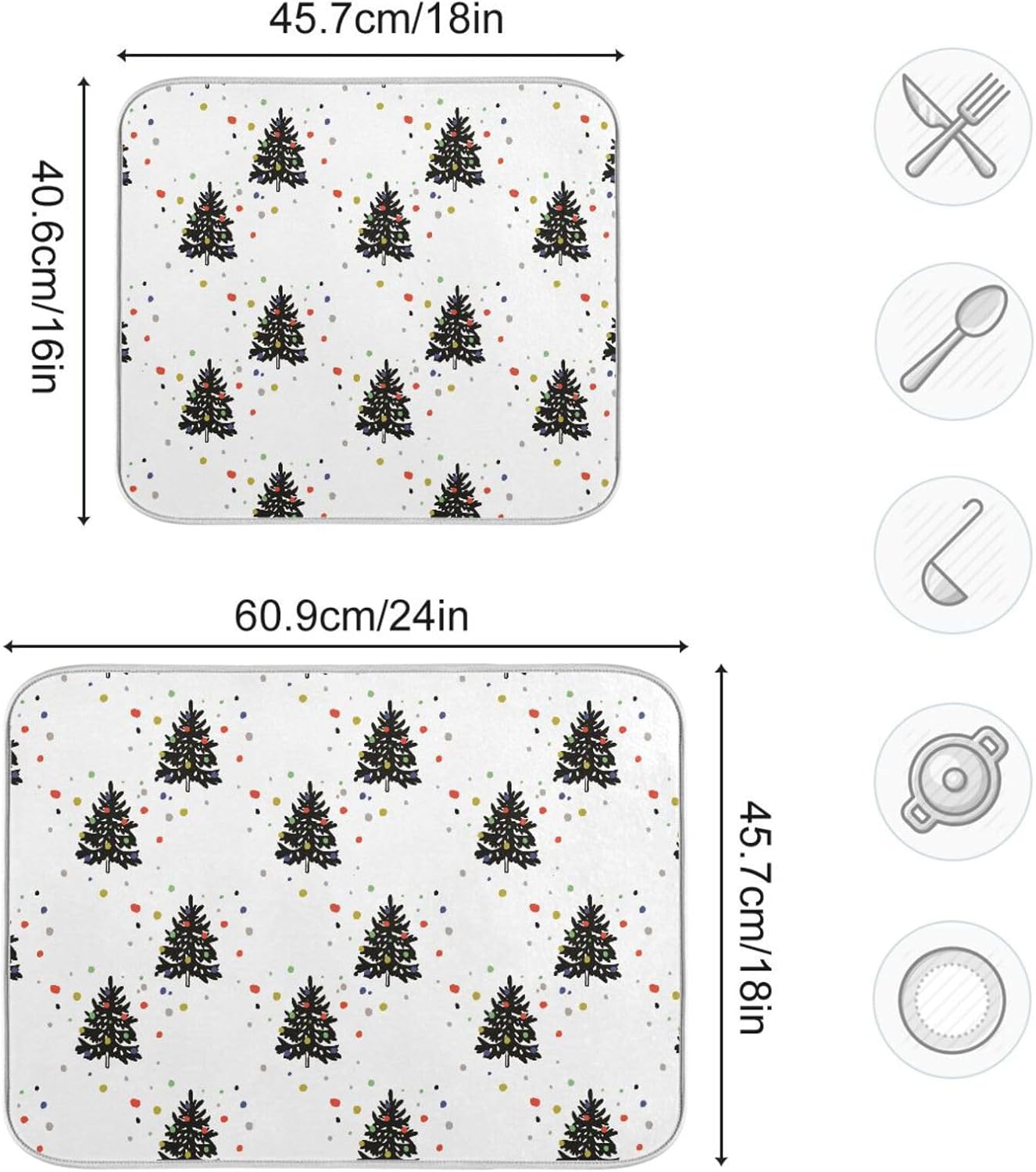 Christmas Fir Trees Dish Mat Washnable Absorbent Kitchen Counter Mat Dish Drainer Mat Tapete Para Cocina 16” x 18”