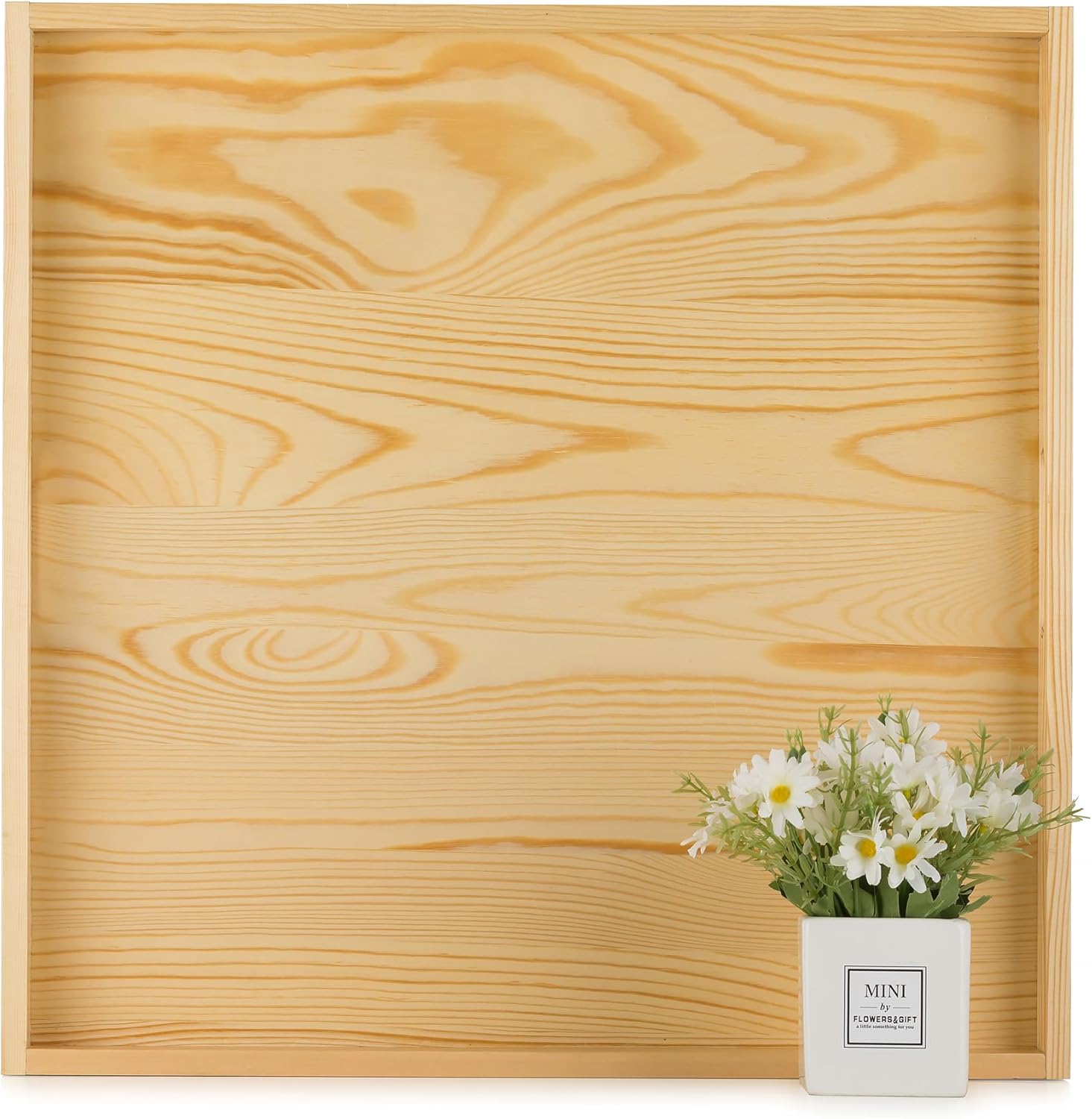 Hanobe Bandeja otomana cuadrada grande bandeja extra grande para servir con asas, bandejas decorativas de madera rústica, mesa auxiliar, decoración