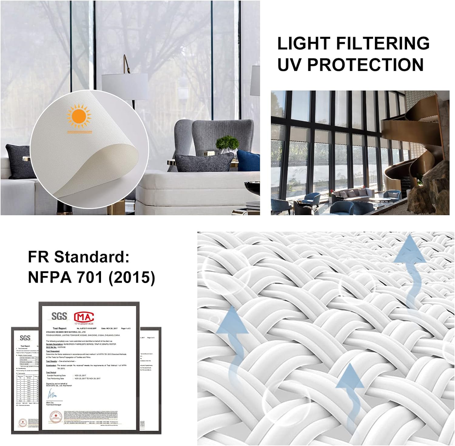 Persilux Persianas solares enrollables con filtro de luz para ventana, 47 pulgadas de ancho x 72 pulgadas de alto, color blanco hueso, persianas con