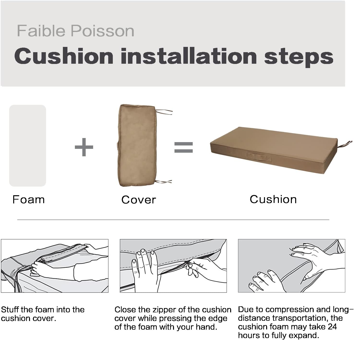 Faible Poisson Cojín de banco para exteriores, 42 x 18 pulgadas, impermeable, cojines para columpios de porche, muebles de jardín, patio, cojines
