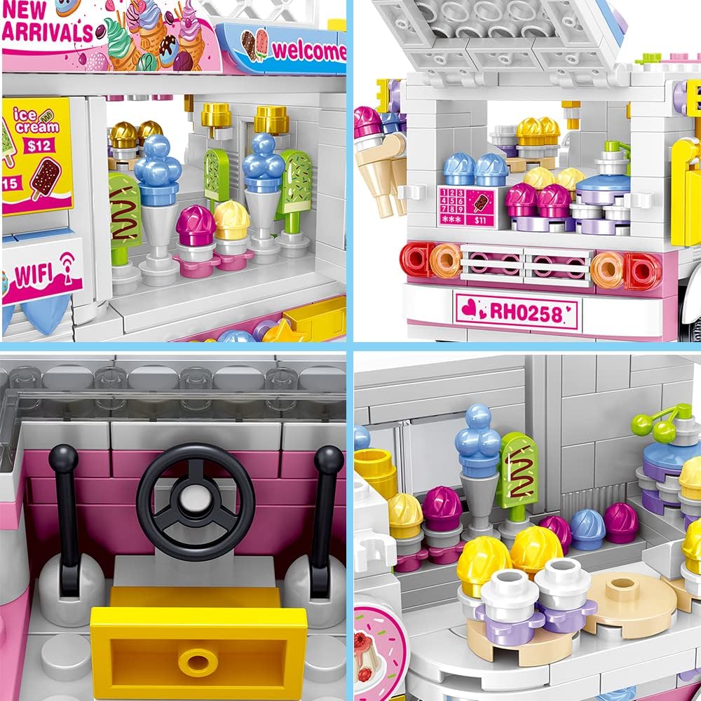 Juego de construcción de camiones de helado para niños de 8, 9, 10, 11 y 12 años, juegos de construcción de juguetes STEM para niñas, kits de