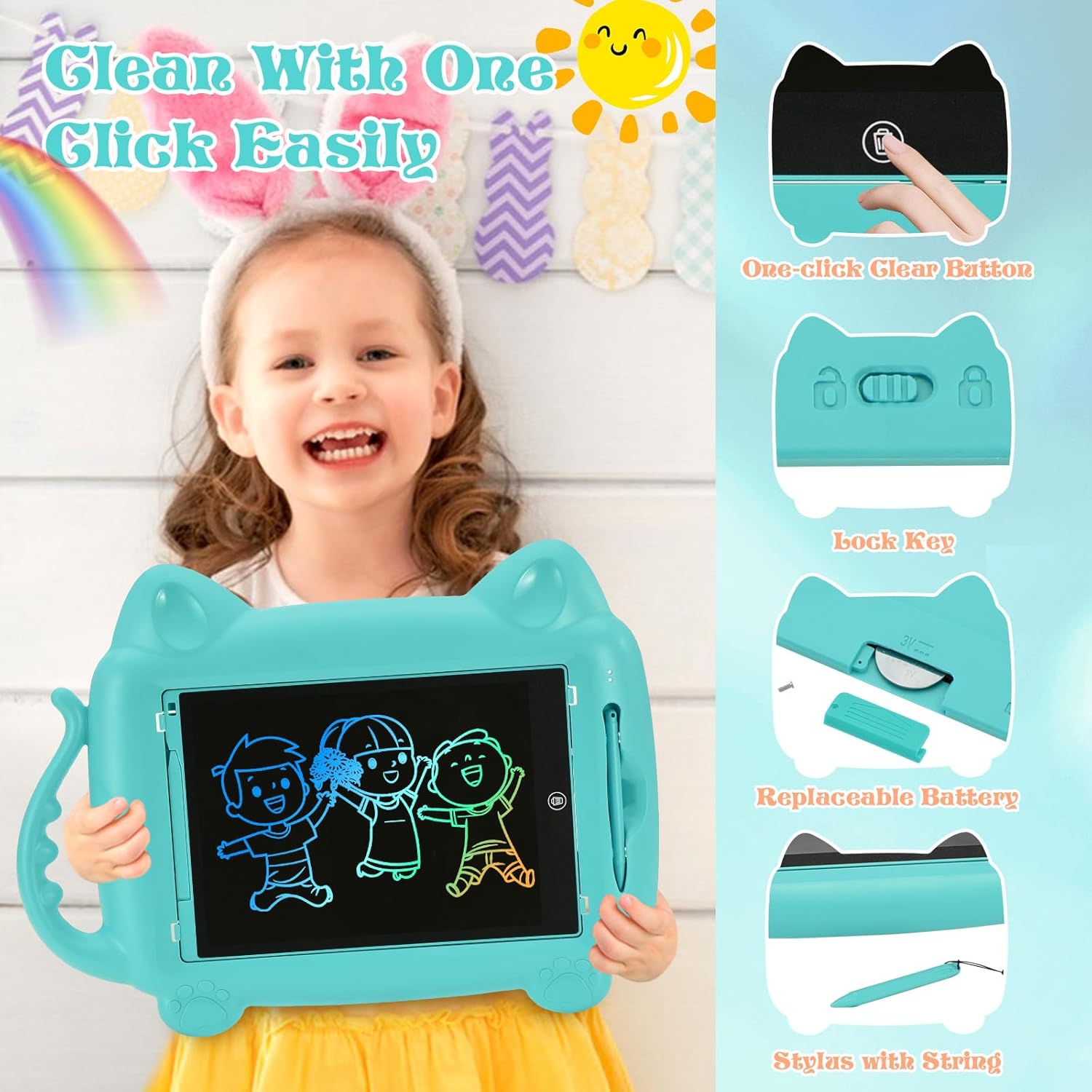 RaceGT Tableta de escritura LCD de 12 pulgadas, tablero de dibujo con patas desmontables para niños, tablero de garabatos para niños y niñas, regalo