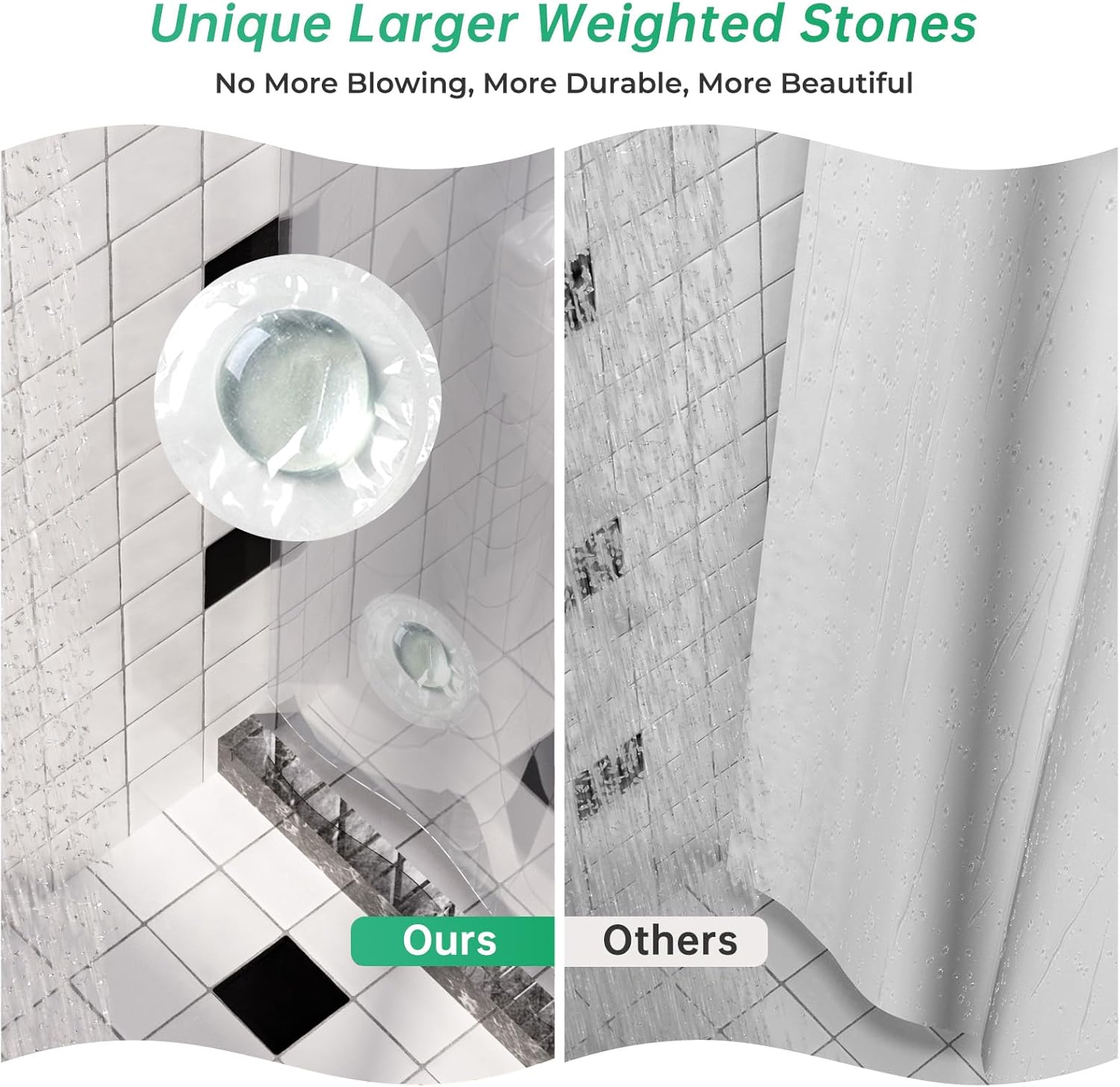 AmazerBath – Cortina de ducha pequeña de plástico, 36 x 72 pulgadas, estrecha y transparente, gruesa, de PEVA, cortinas de ducha de pie con 2