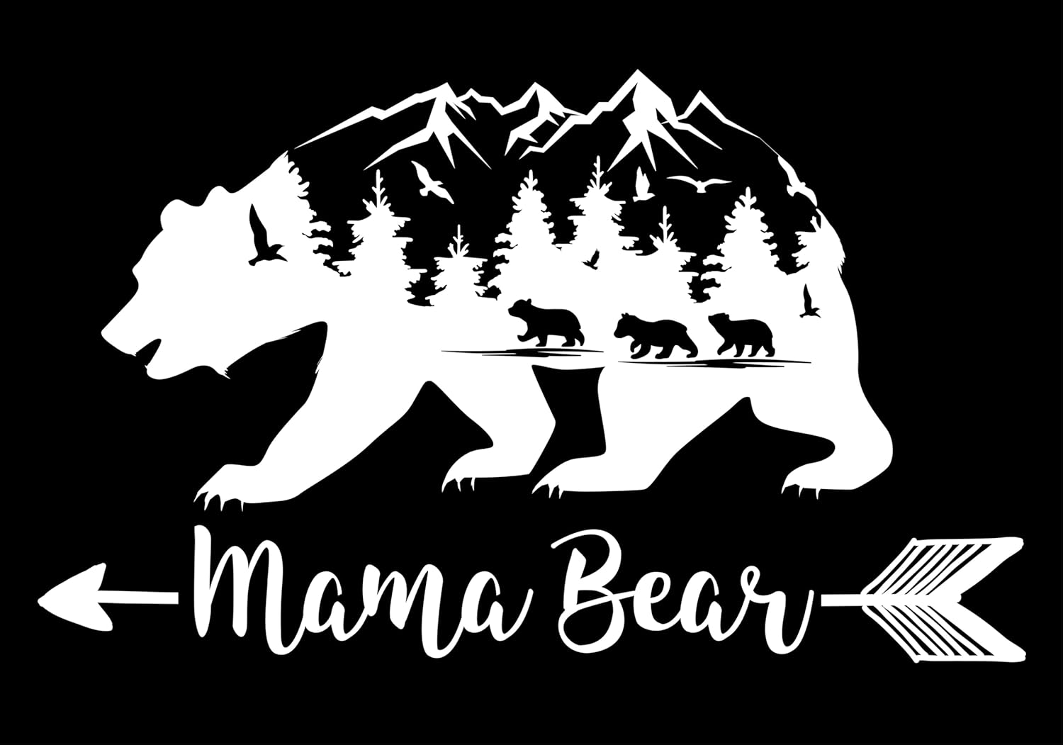Calcomanía de mamá oso y 3 cachorros  coche, portátil, taza, oso de la naturaleza, oso de montaña