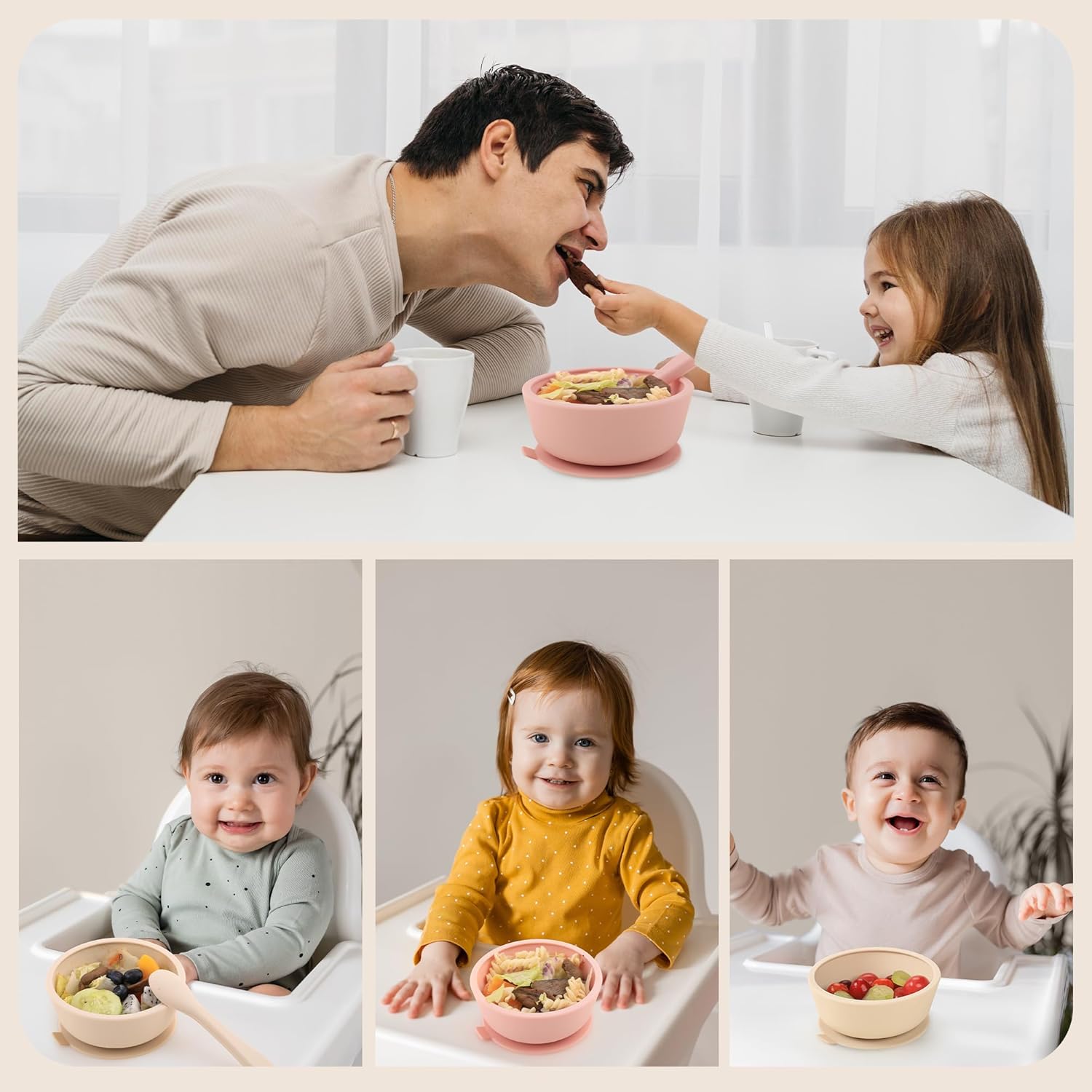Yoofoss Cuencos para bebés con ventosa, cuencos para niños pequeños con tapas, juego de alimentación 100% de silicona, incluye 2 paquetes de