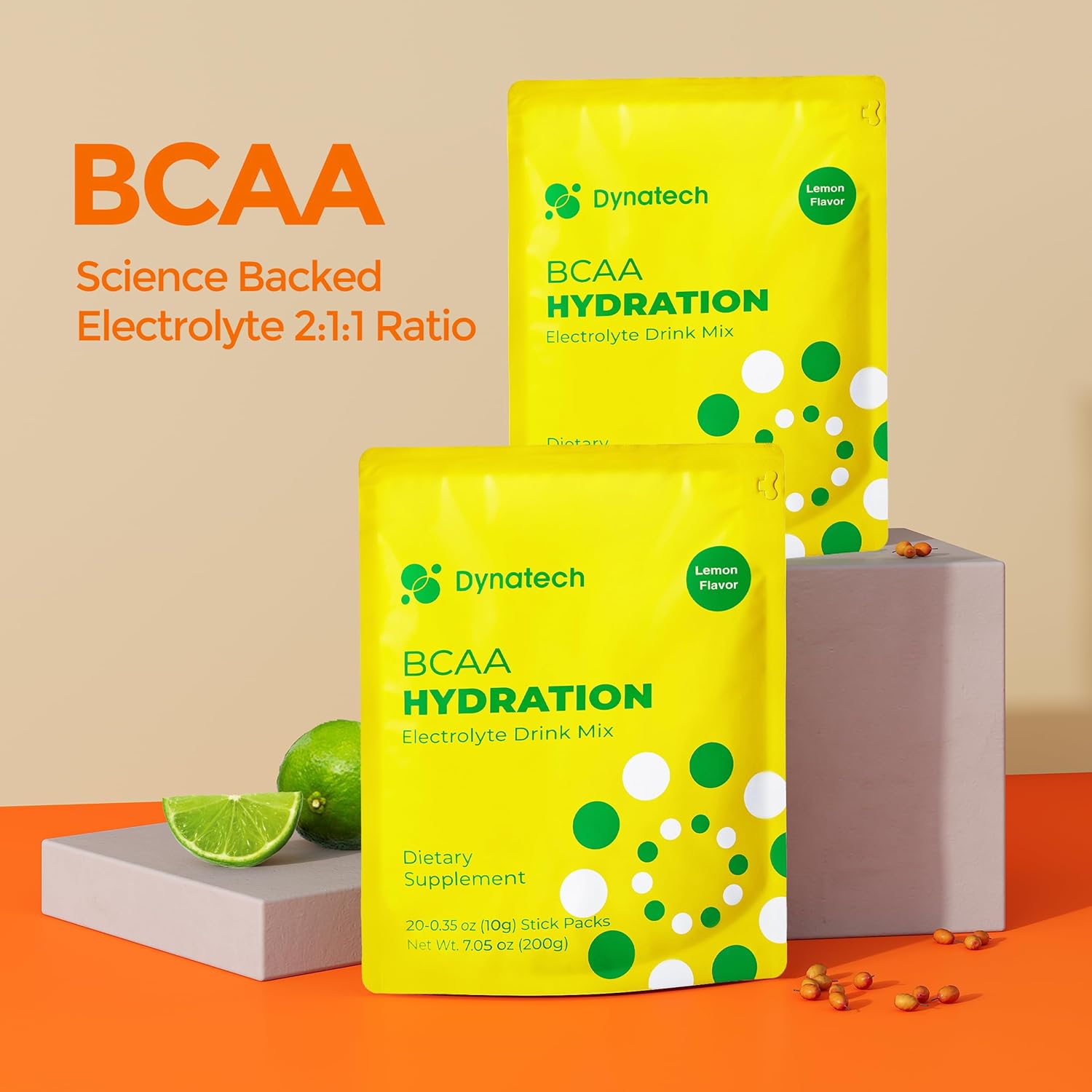 Dynatech BCAAs – Polvo de electrolitos de hidratación de sodio y azúcar, menos y múltiples vitaminas, práctico para llevar, sin OMG, mezcla de