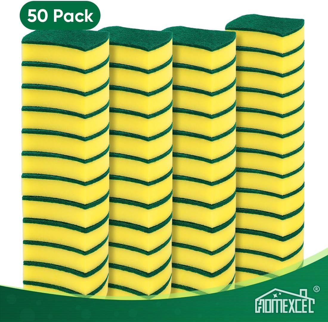 HOMEXCEL Esponjas de cocina de 50 unidades, esponja resistente para limpieza, potente esponja de doble cara para lavar platos, ollas, sartenes y