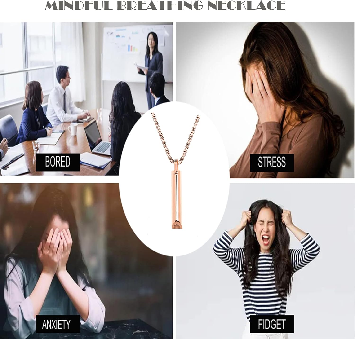 Collar de acero inoxidable para la ansiedad, artículos para aliviar la ansiedad, collar de respiración consciente, collar de cambio para ansiedad,