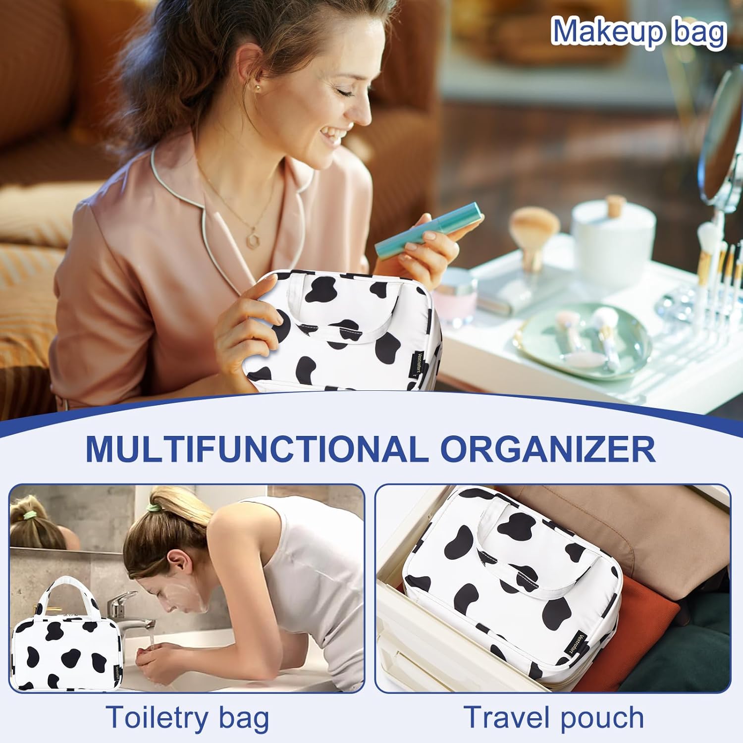 Bolsa de maquillaje, pequeñas bolsas de cosméticos de viaje portátiles para mujeres con organizador de brochas y asa, bolsa de maquillaje compacta